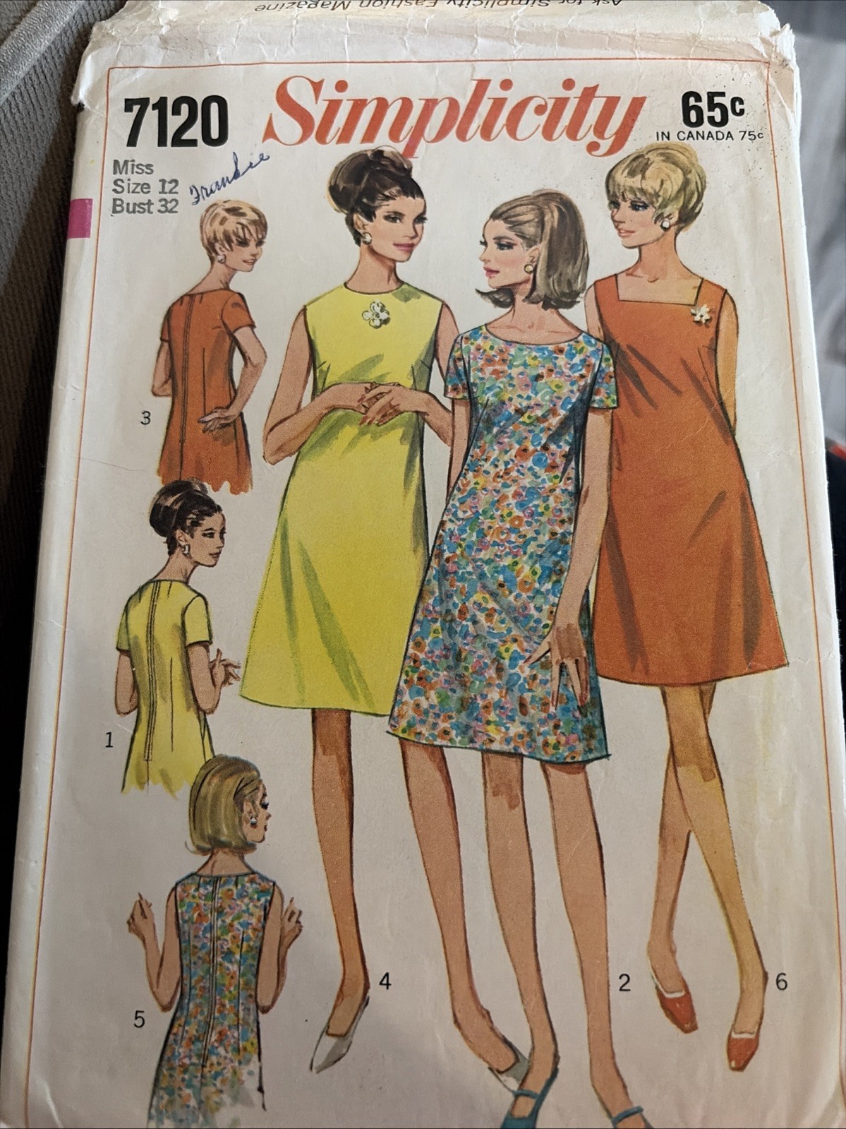 Simplicity 1967 Sewing Pattern Vintage Retro 7120 WOMENS Dress Sz12 Bust 32 Cut