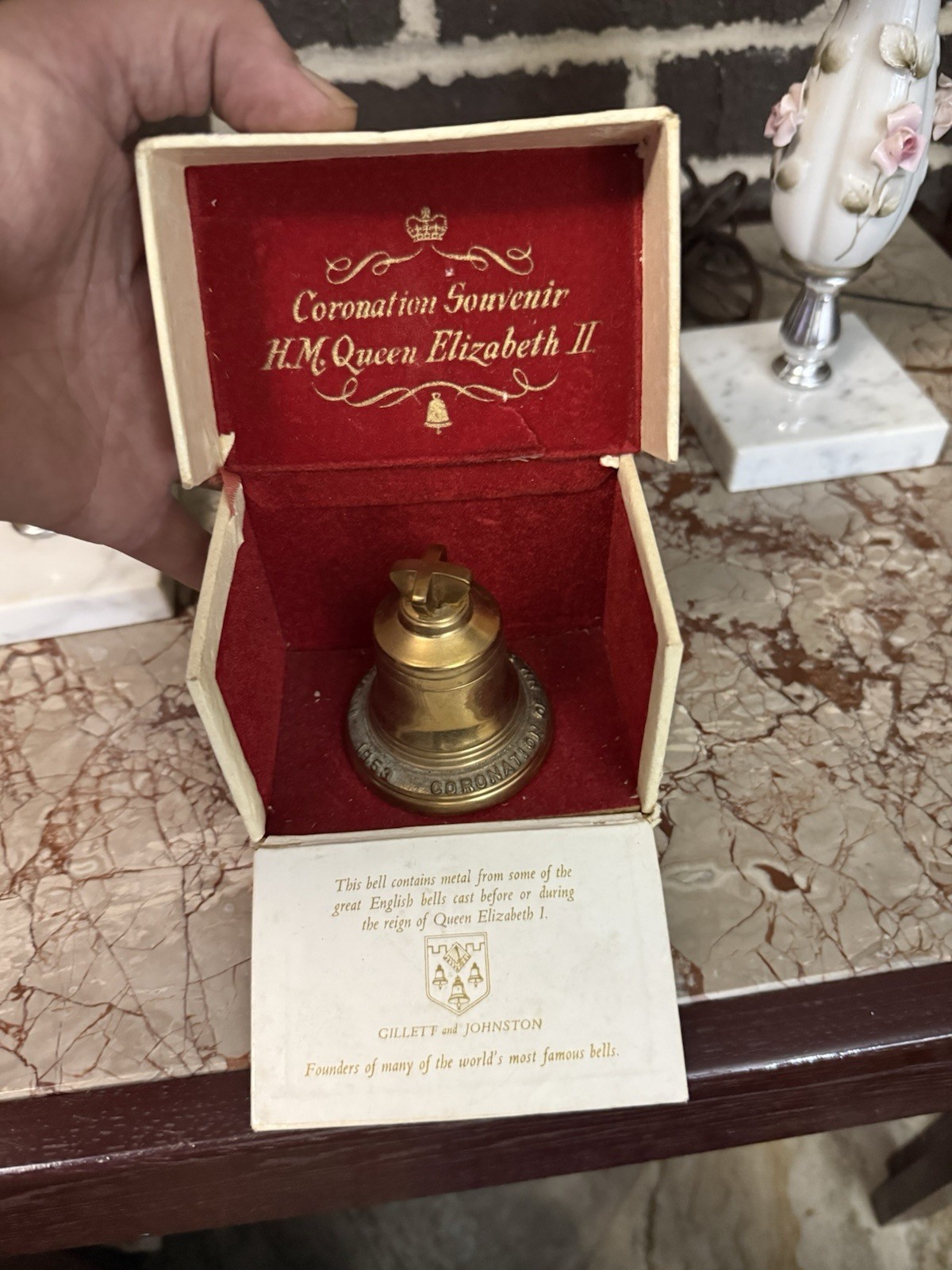 Vintage 1953 Queen Elizabeth II Coronation Souvenir Brass Bell with Original Box