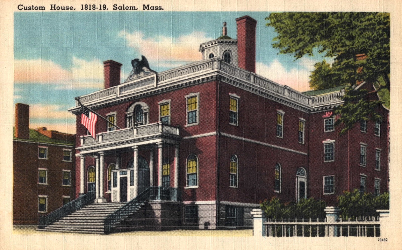 Custom House 1818-19 Salem MA Vintage Linen Postcard
