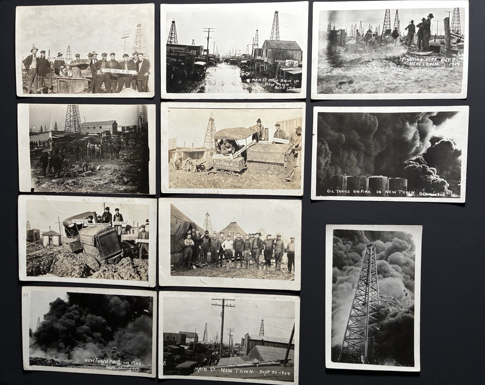 1919 Newtown TX Oil Boom Fire Disaster RPPC Postcard Lot 11 Archive General Oil