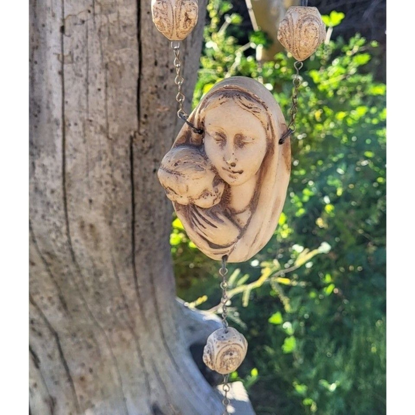 Antique Giant Resin Crucifix Mary Jesus French Catholic Rosary Wall Hanging 63\