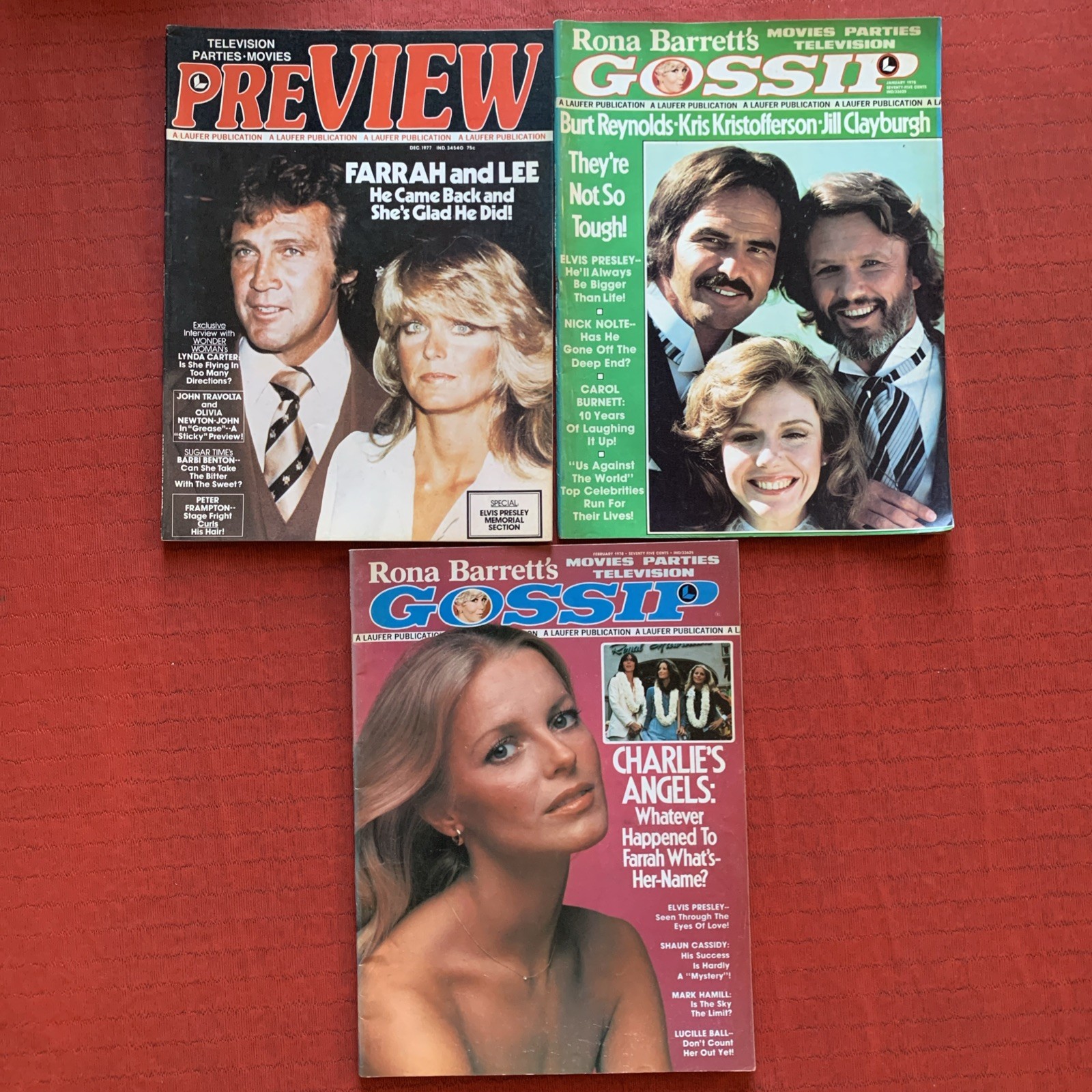 Lot Of 3 Vintage 70s Magazines Gossip Preview Elvis Presley Farrah Fawcett