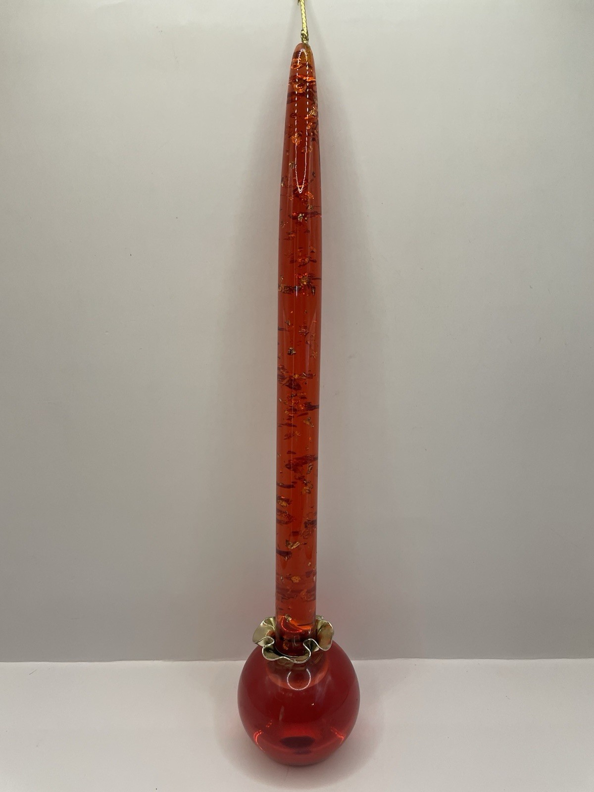 Vintage 11.5” Red W/Gold Fleck Lucite Candle & RedLucite Candleholder USA 1960s