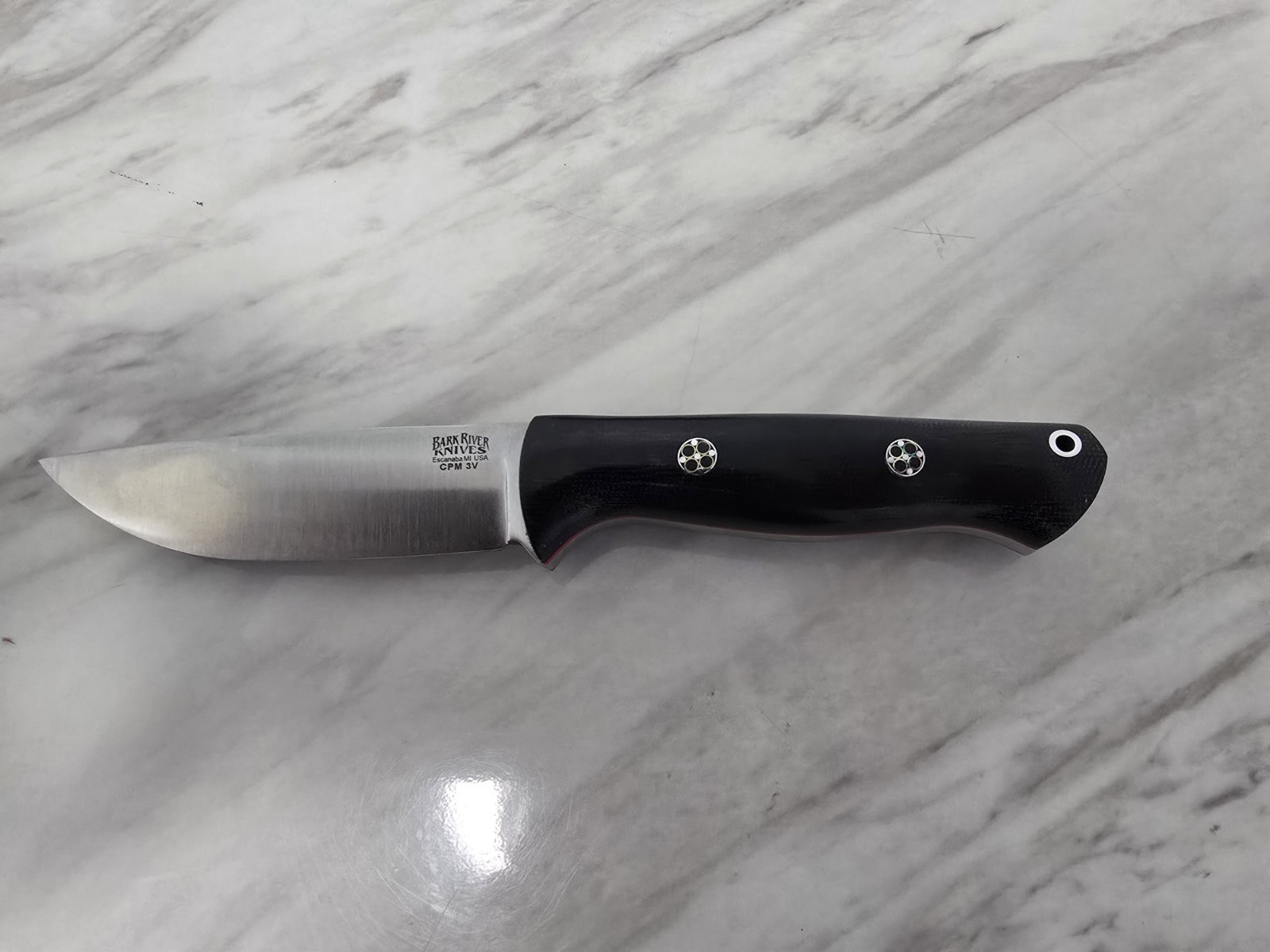 Bark River Knives Bravo 1 CPM 3V Black Micarta/Mosaic Pins (Brand New)