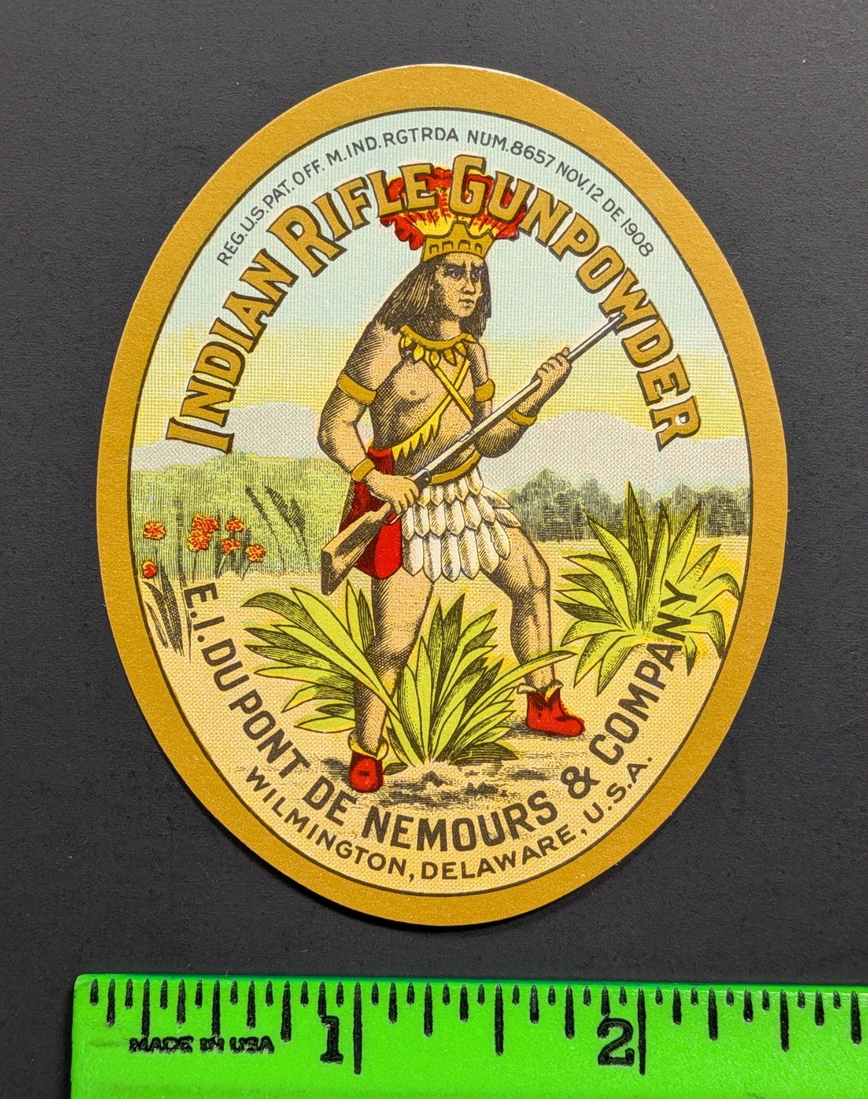 Antique 1908 Indian Rifle Native American Gun Powder Label