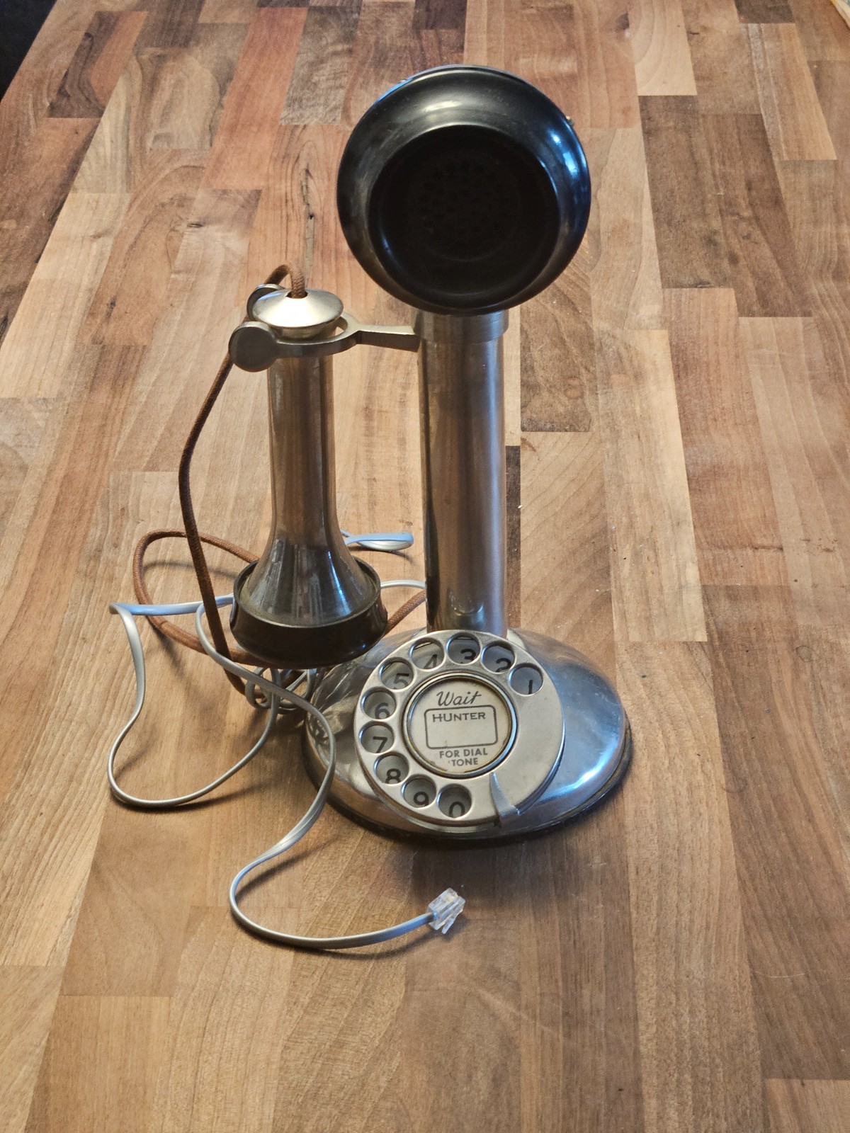 Vintage 1970s Nickel Candlestick Rotary Telephone Heavy 4.2 lbs