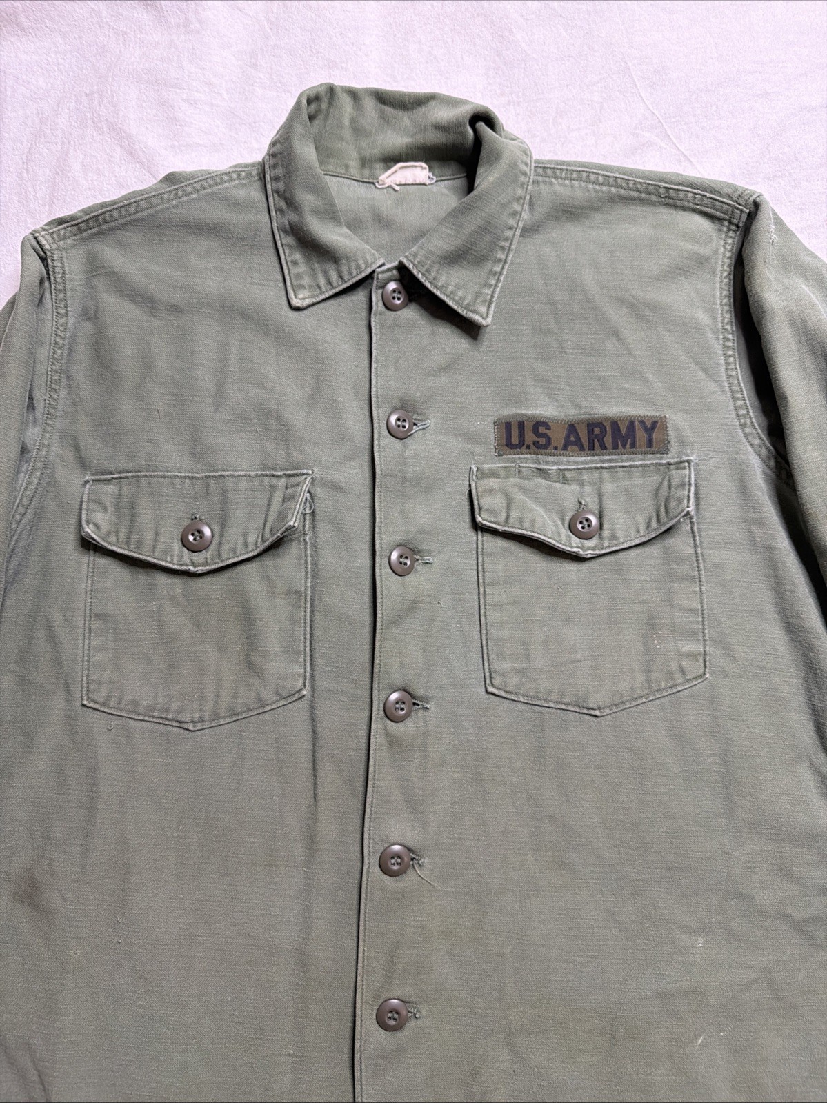 Vintage 60s Sateen Fatigue OG 107  XXL Shirt Vietnam 1960s Army Big Size