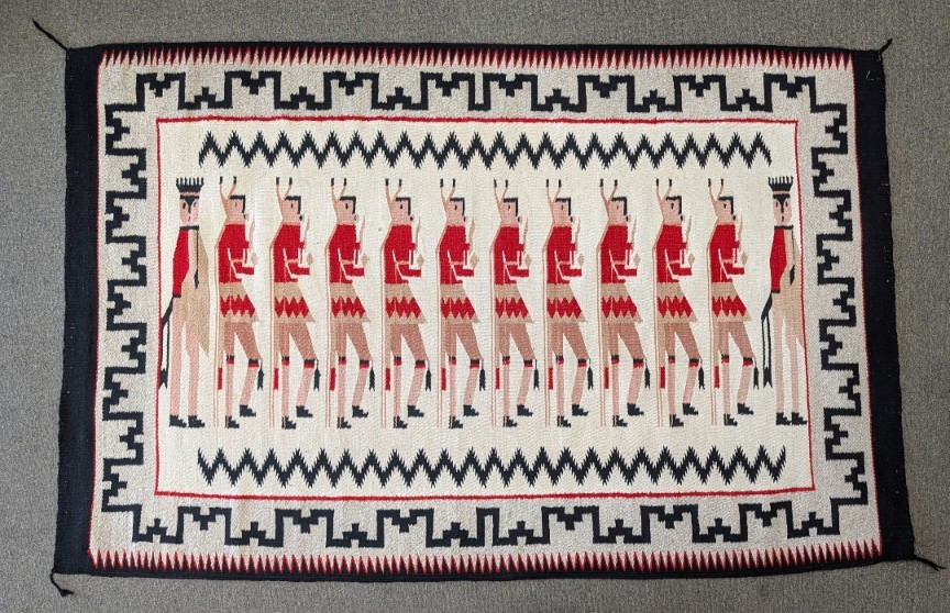 Vintage Navajo Yei Hand Woven Wool Rug 81x52 1/2