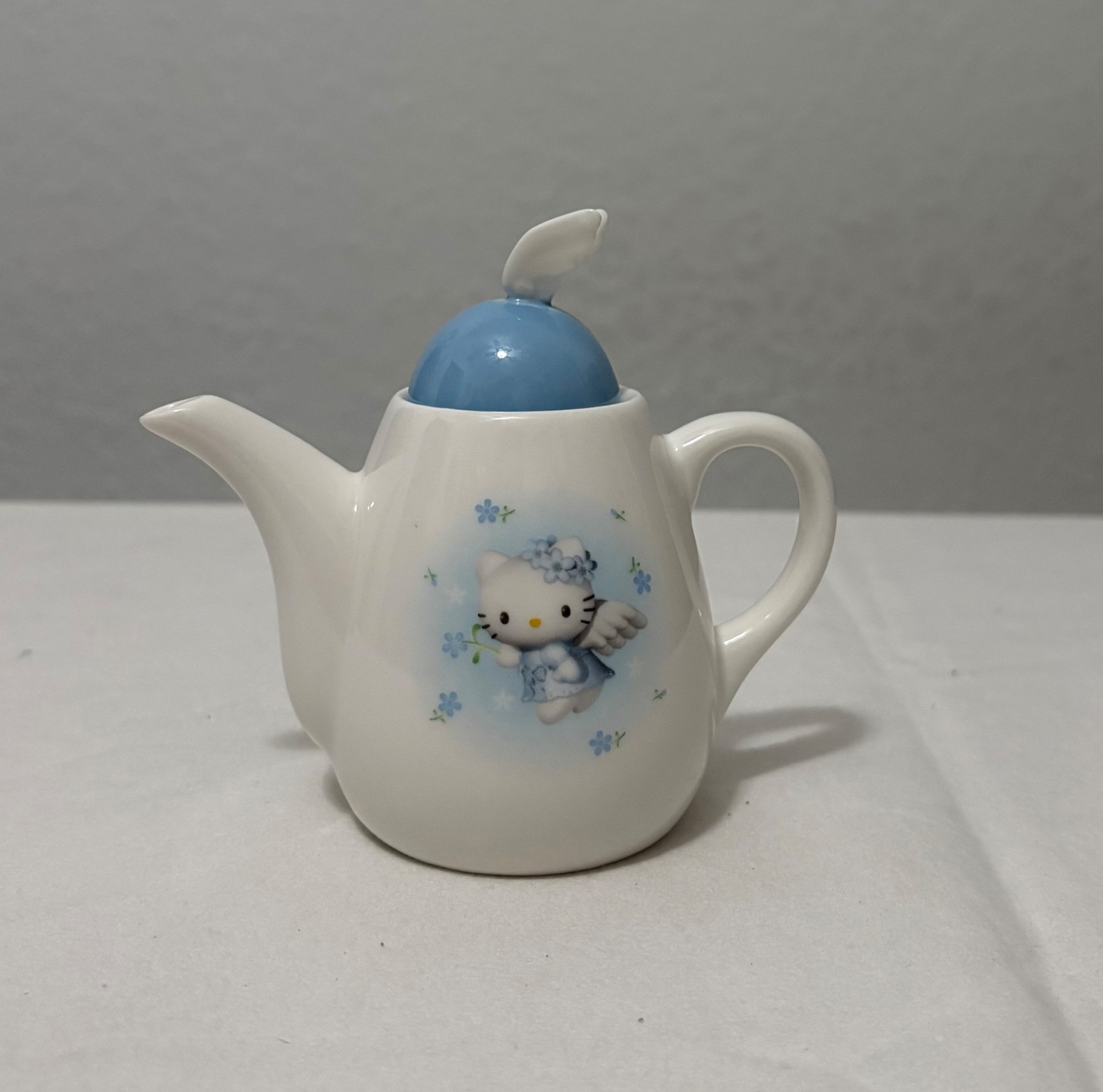 Vintage 2000 Sanrio Hello Kitty Powder Blue Angel Mini Ceramic Teapot With Lid