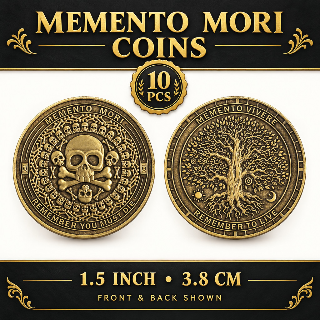 Lot of 10 Memento Mori Challenge Coin Skull Tree Antique Gold Token Bulk