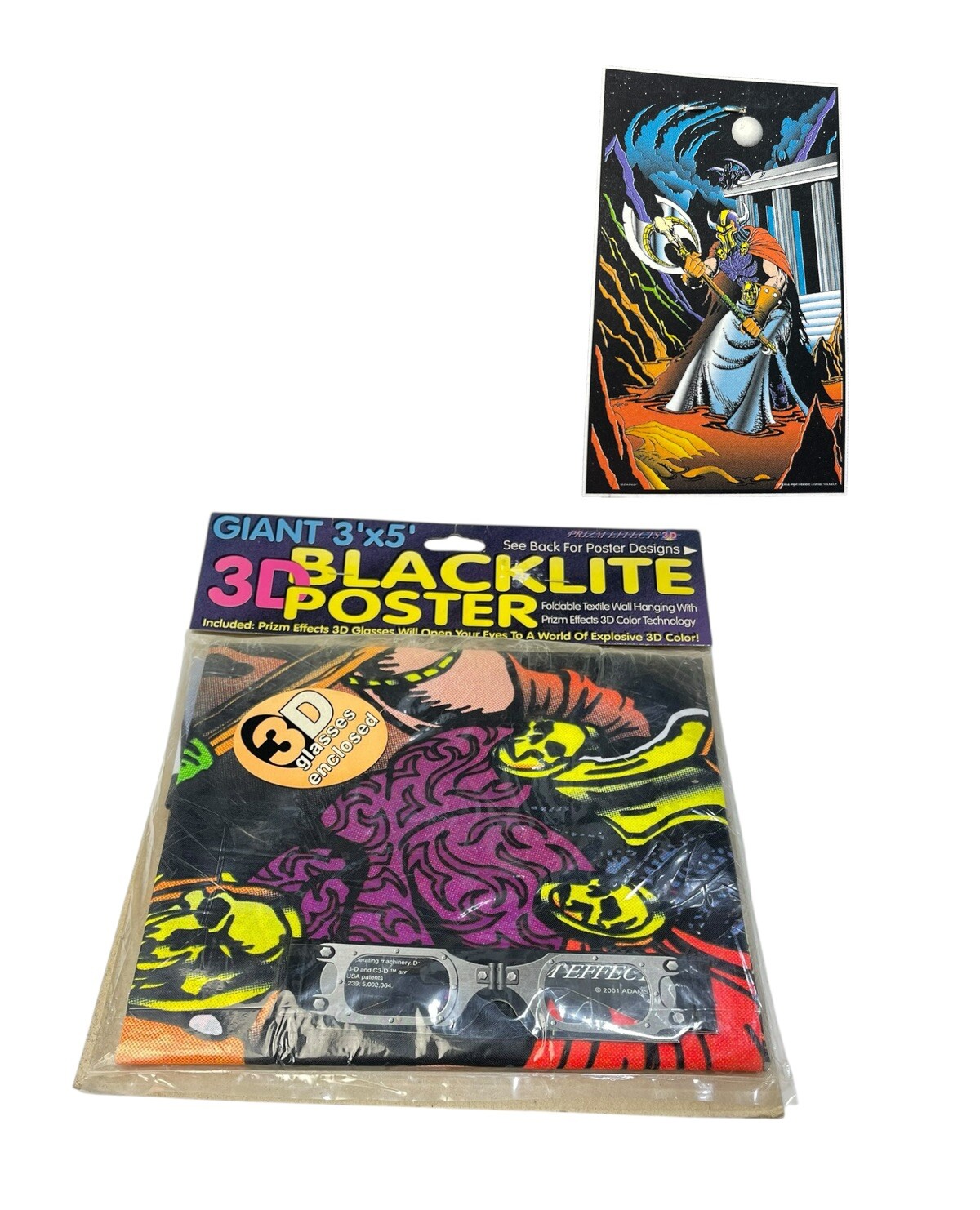 Vintage 3D Giant 3\' x 5\' Blacklite Poster Death Knight w 3D Glasses Black Light