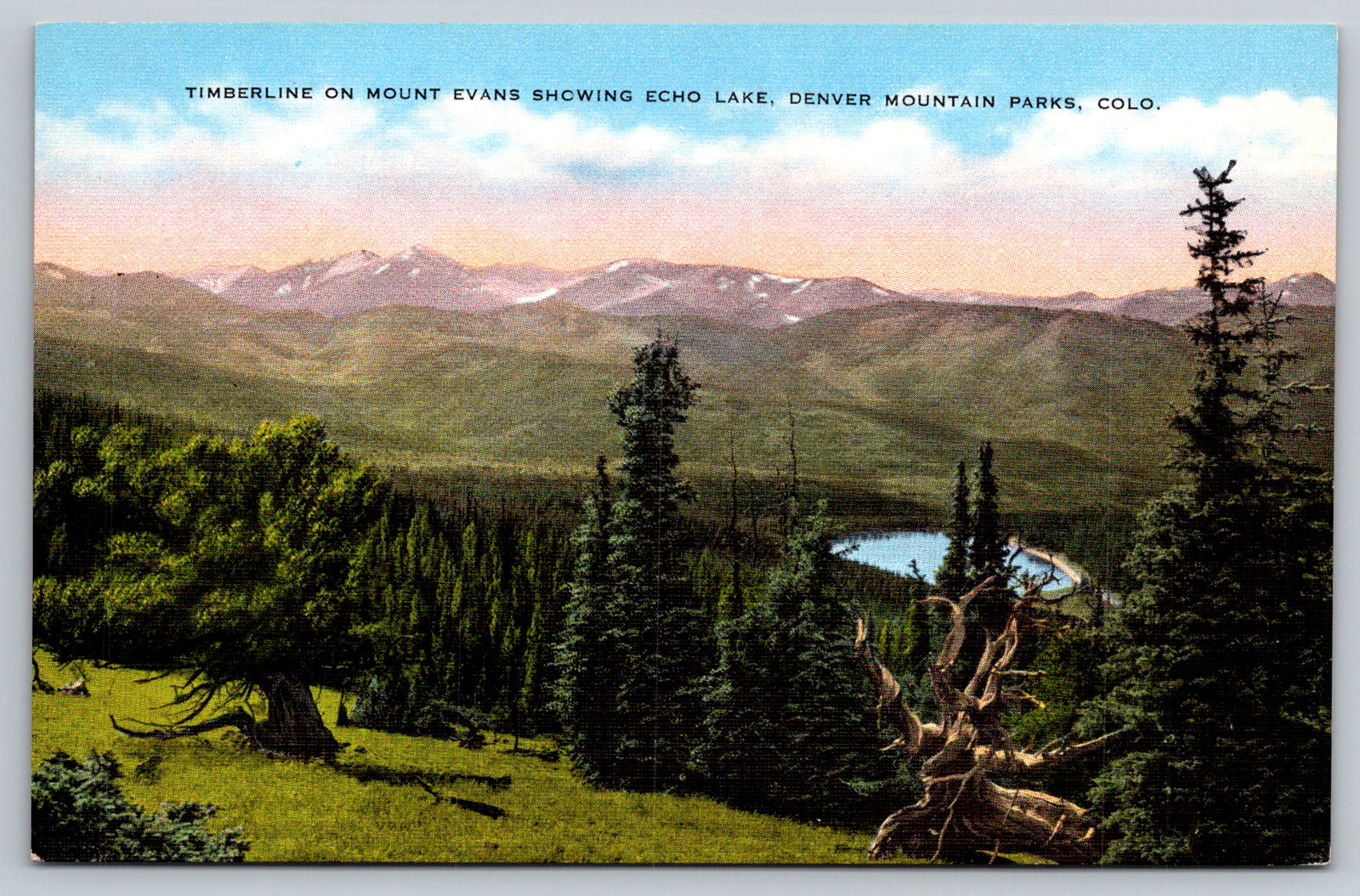 c1940s Timberline Mt Evans Echo Lake Denver CO Linen Postcard