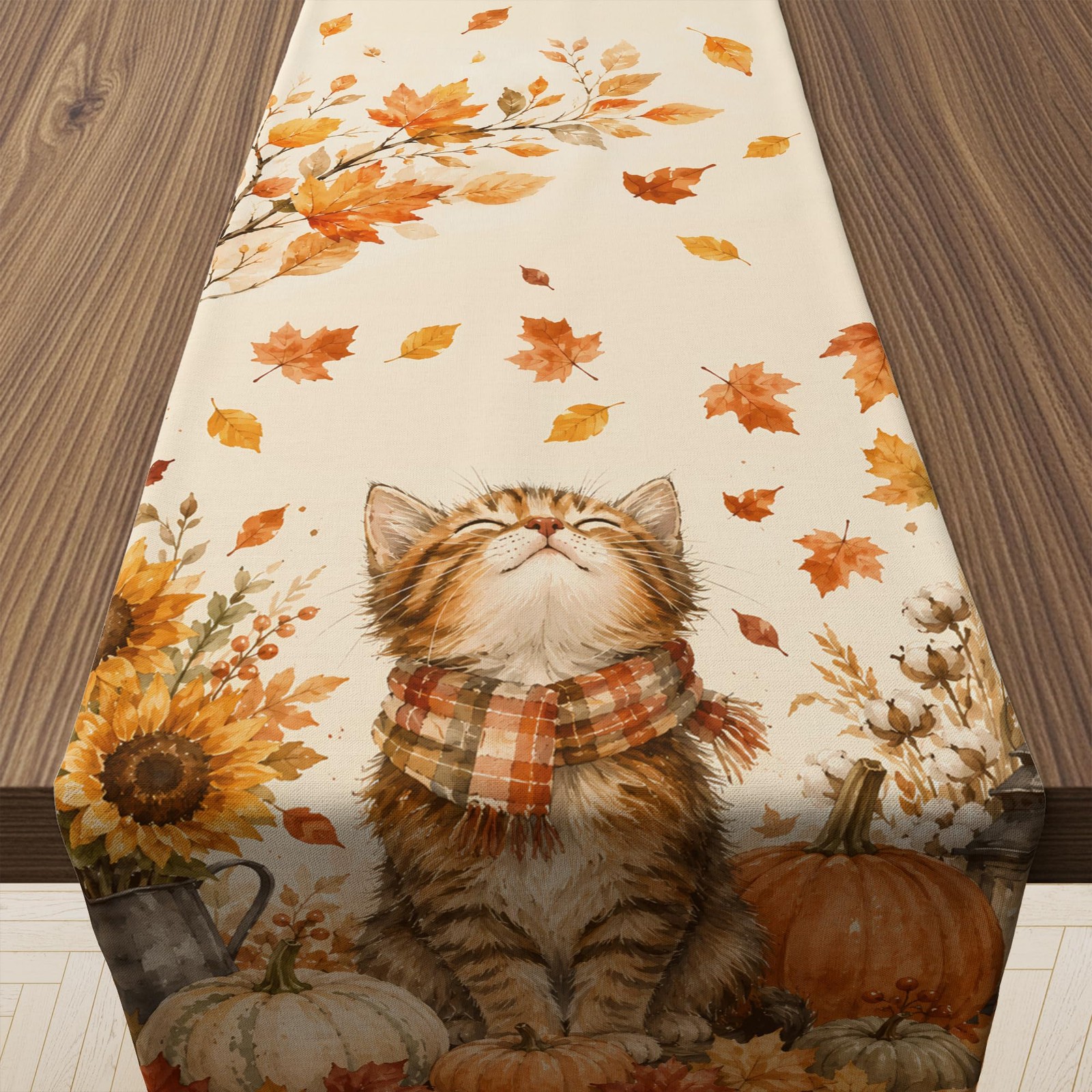 Cozy Cat Pumpkin Fall Table Runner 73 x 13.8 Inch Orange Cozy Cat Pumpkin Fall Table Runner 73 x 13.8 Inch Orange