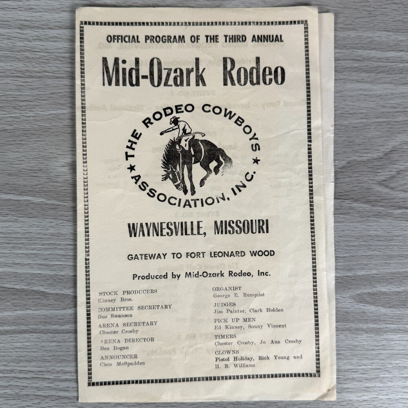 Vtg Rodeo Cowboy 1963 Program Mid Ozark Waynesville MO Ft Leonard Wood Brochure