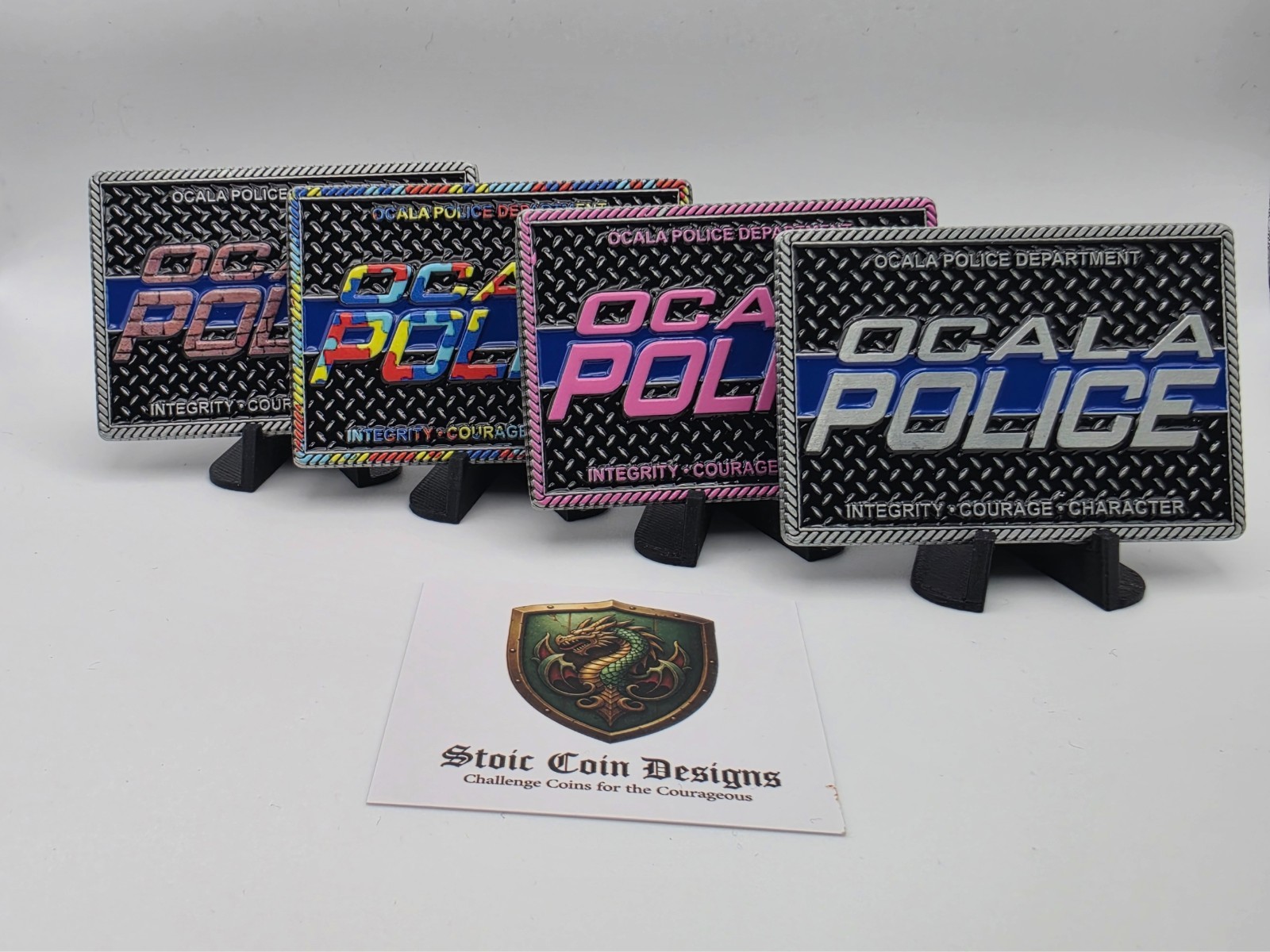 Ocala Police Department 4 coin Challenge Coin set (4 colors/themes) 2.5\