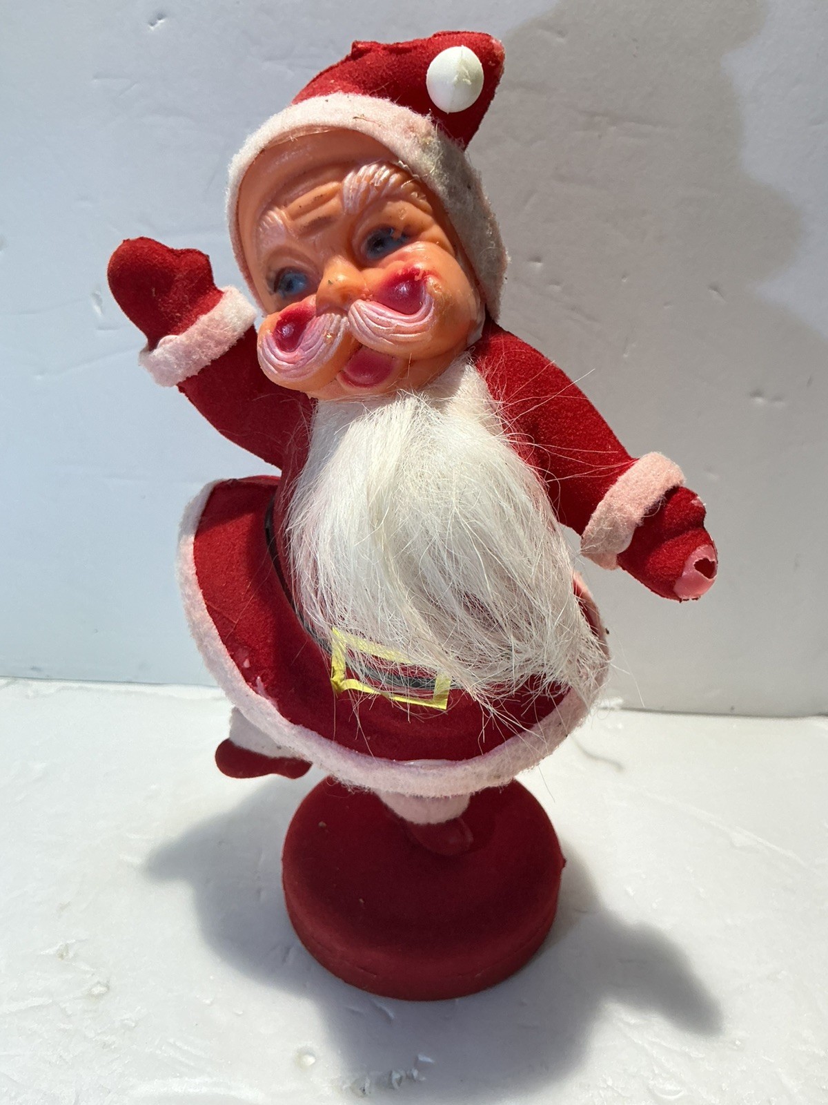 VTG Flocked Santa Claus Figure Red Velvet Christmas Mid Century see description 