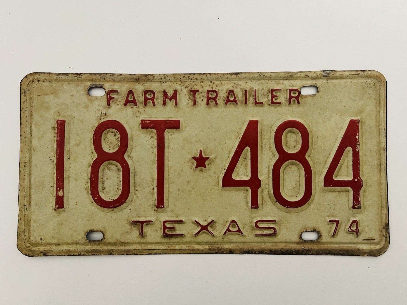 Vintage 1974 Texas Farm Trailer  License Plate - 18T 484