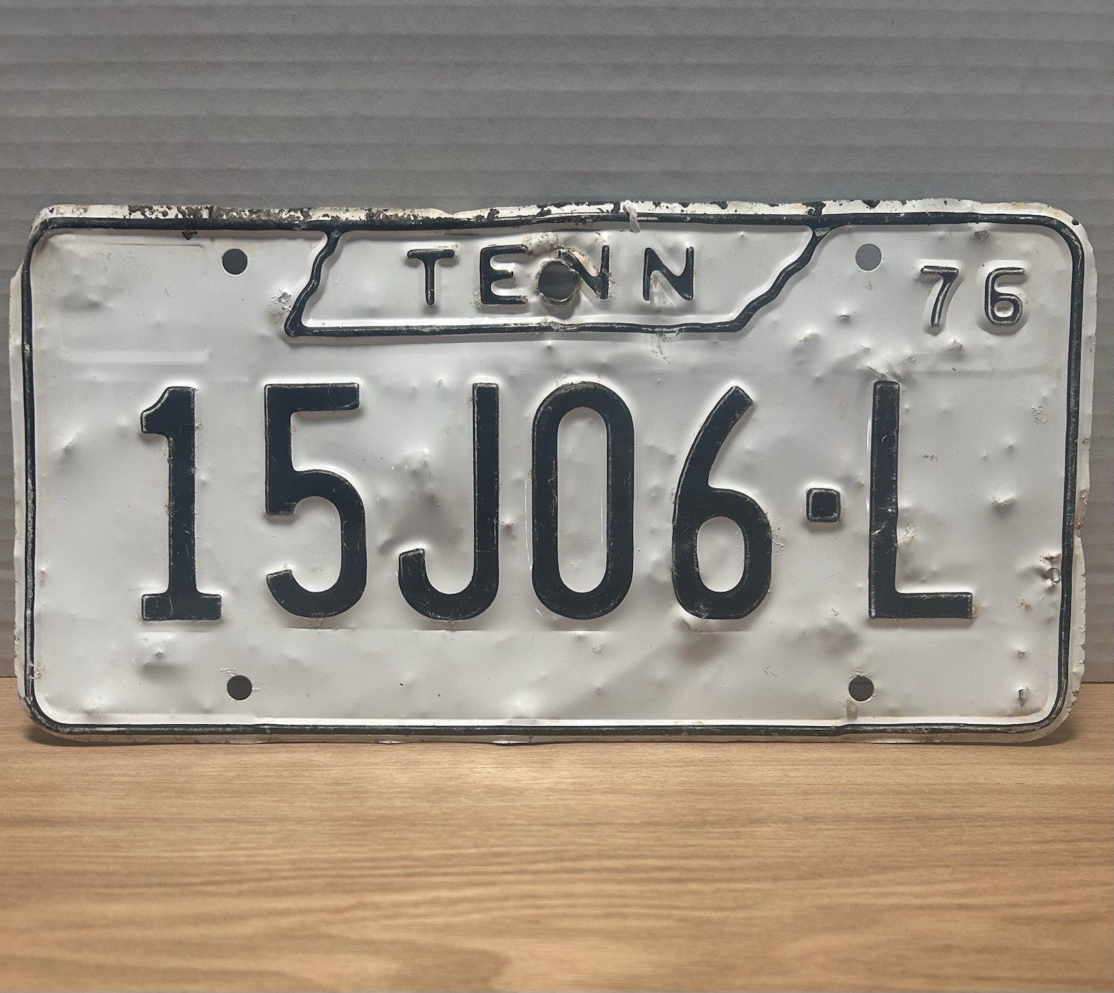 Vintage 1976 Tennessee License Plate 15JO6-L Black & White Embossed