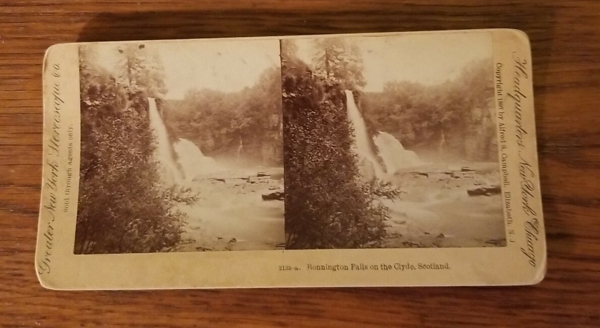 1897 - BONNINGTON FALLS on the Clyde Scotland Stereoview - Alfred Campbell 