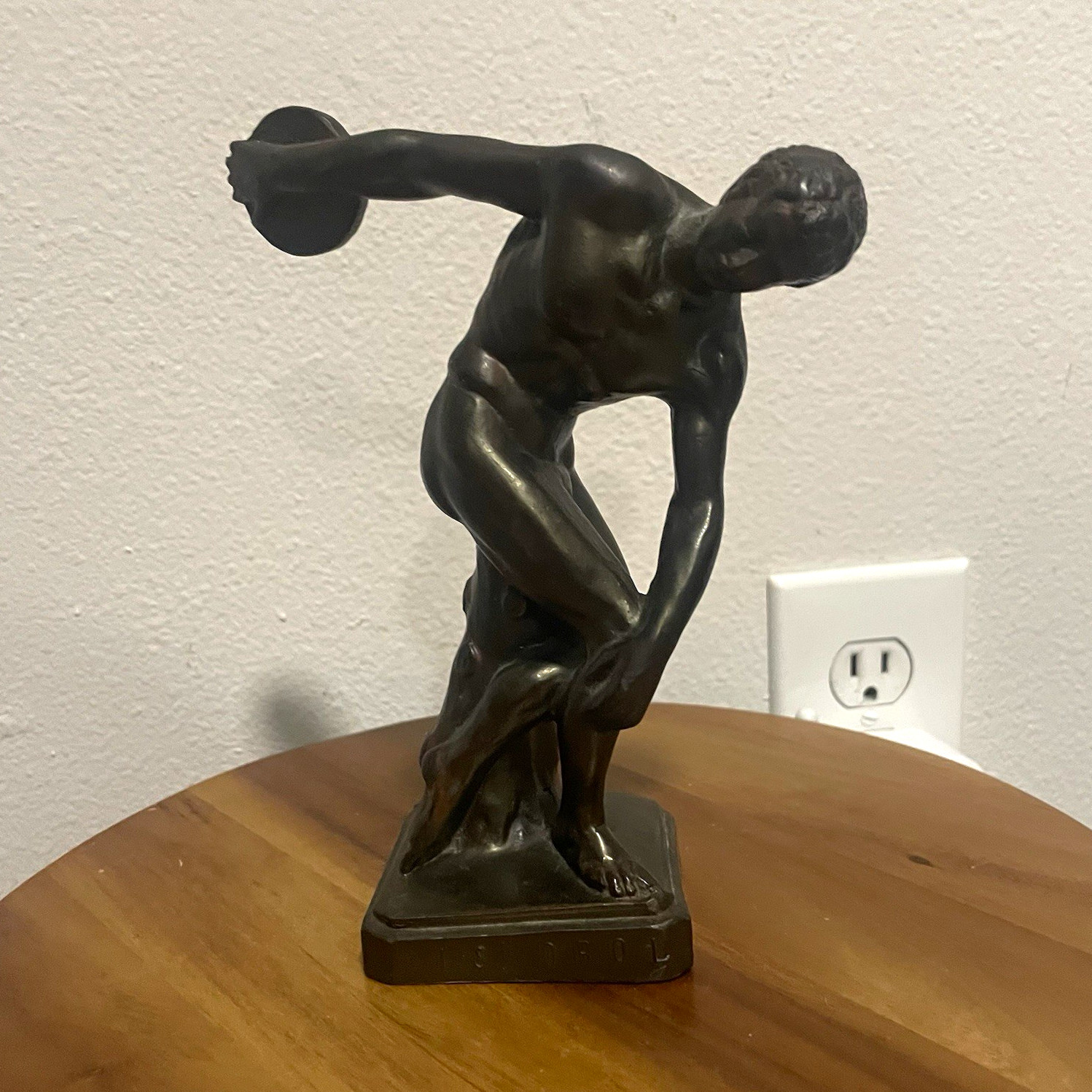 Vintage Bronze Discobolus Discus Thrower Sports Figurine Statue Sculpture Signed