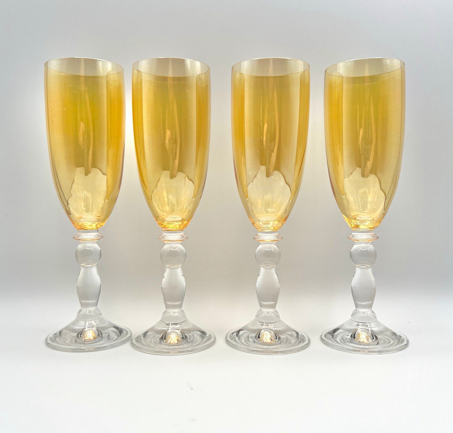 Vintage Set of 4 Iridescent Gold/Clear Stemmed Champagne Glass\'s