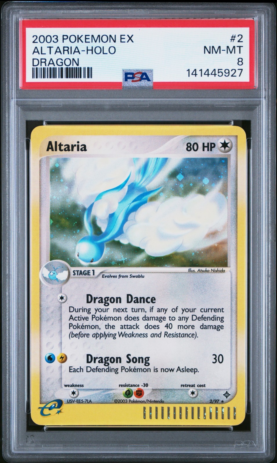2003 POKEMON EX DRAGON #2 ALTARIA-HOLO DRAGON PSA 8