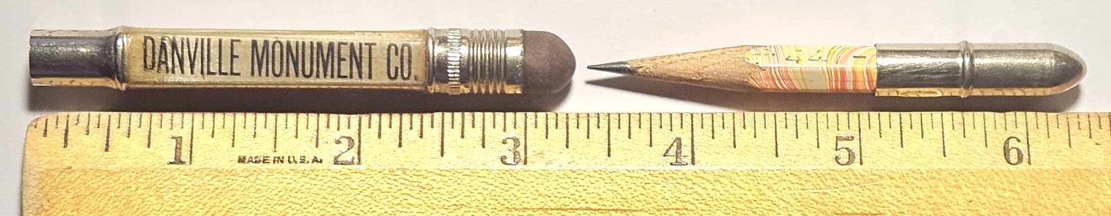 *RARE* Vintage Unique Design Bullet Pencil DANVILLE ILLINOIS MONUMENT CO L@@K