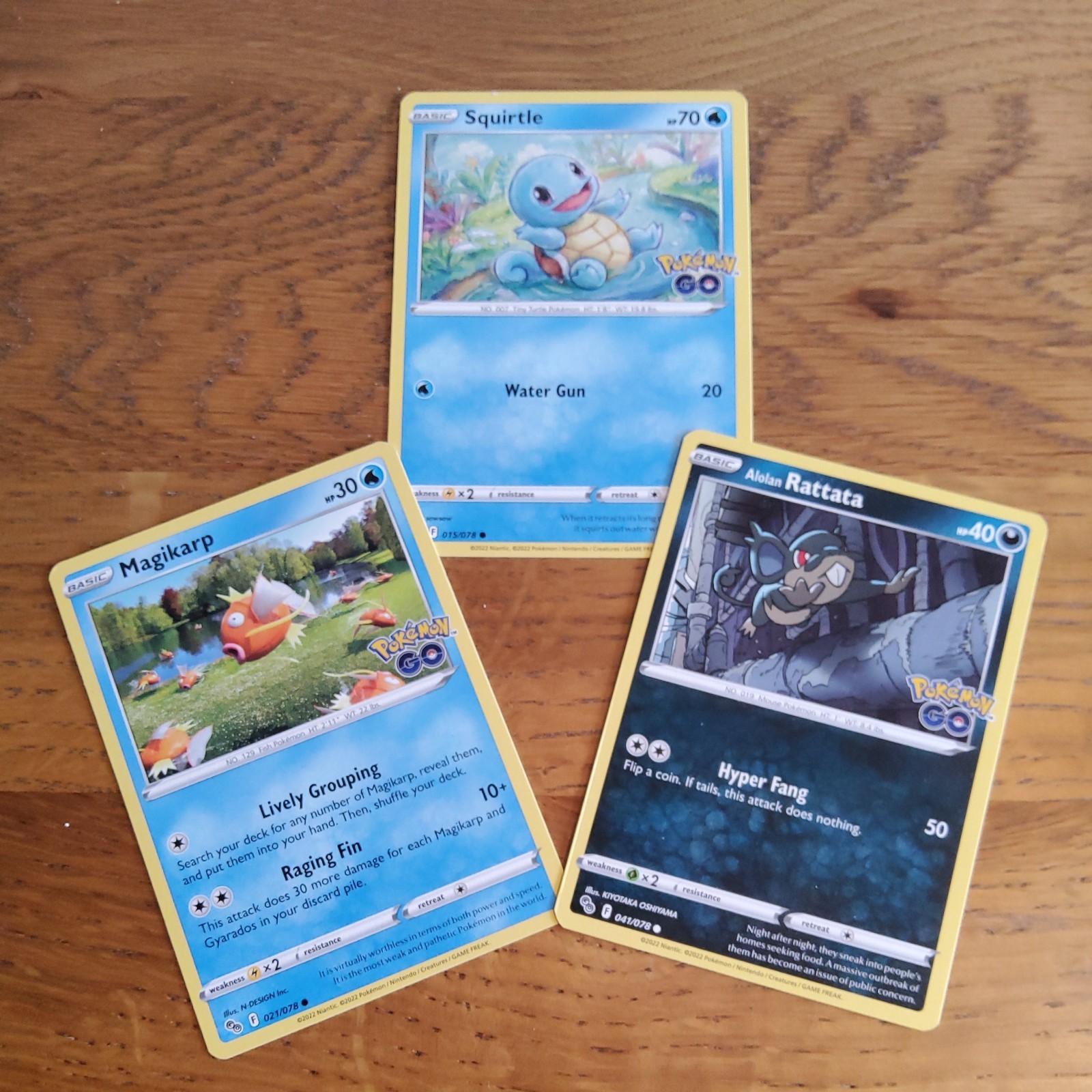 3x Pokemon Go Cards Common Squirtle 015/078 - Magikarp 021/078 & Rattata 041/078