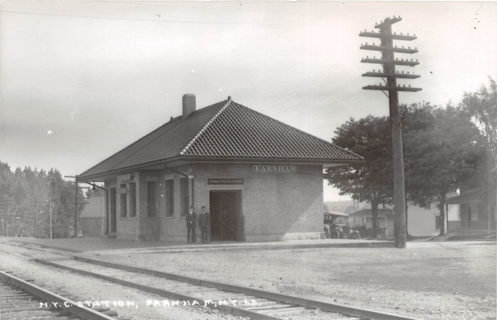F1/ Farnham New York NY Real Photo RPPC Postcard NYC Railroad Depot REPRINT