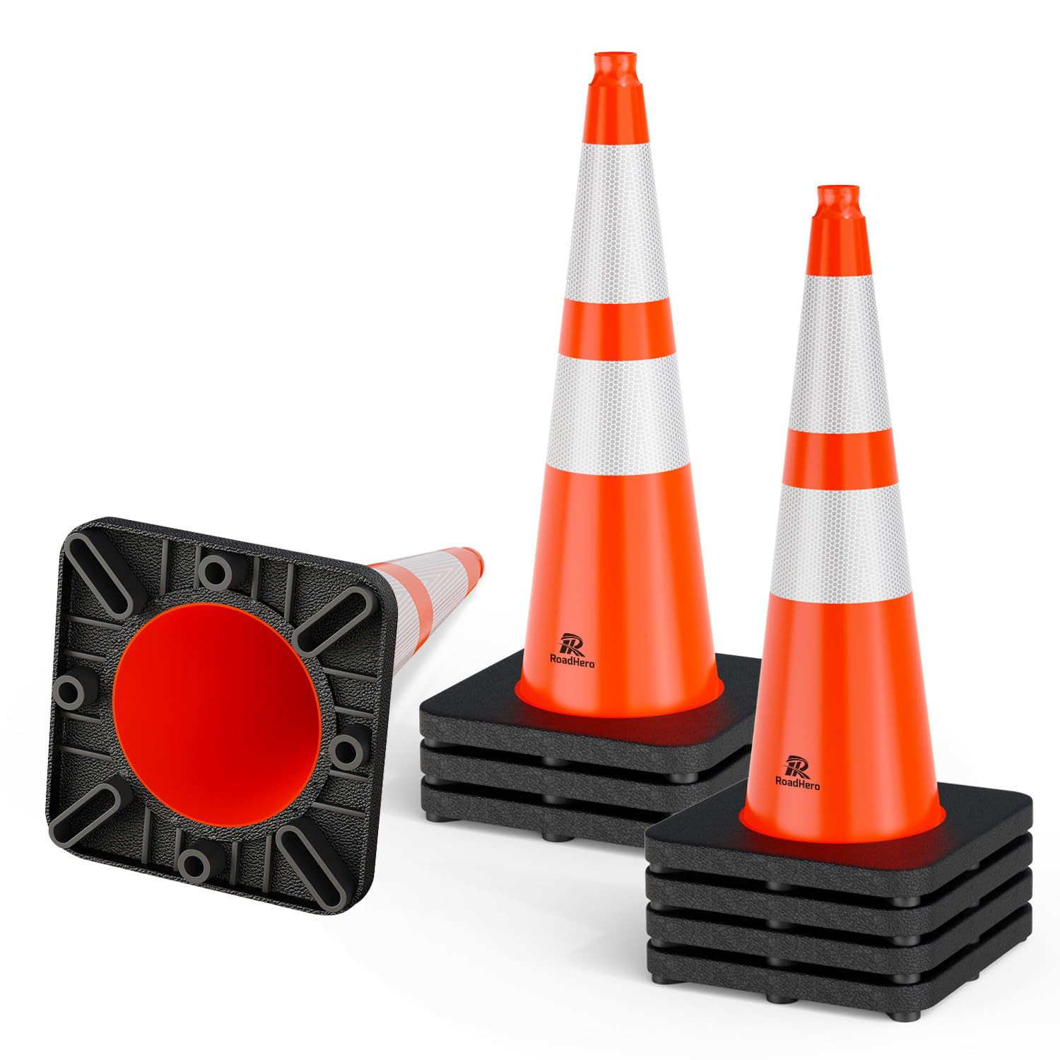 8 Pack 28 Inch 5.5 Lb Orange Traffic Cones with Heavy Black Base