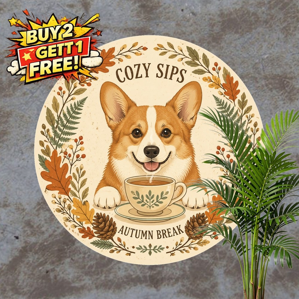 Glamorous Corgi Floral Design Round Metal Sign Wall Decor Plaque 8x8