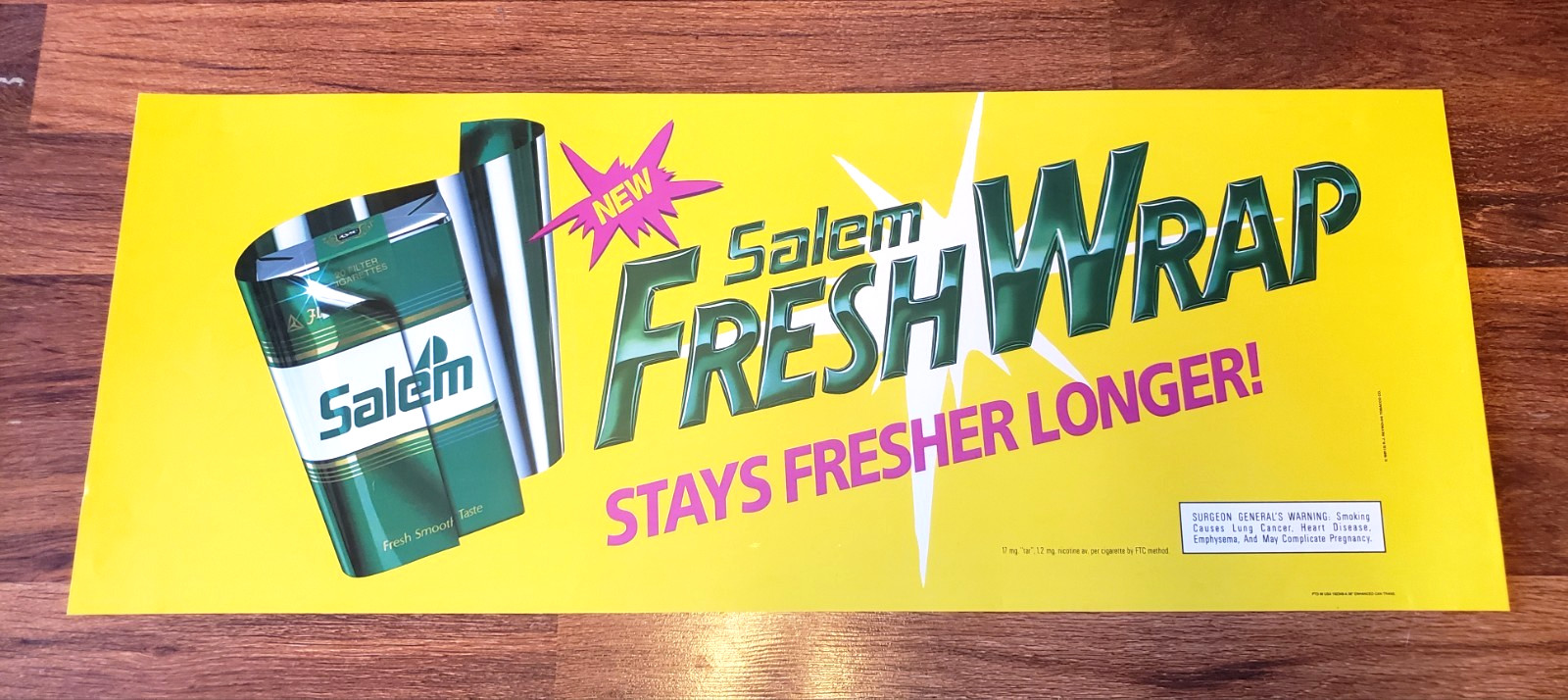 Vintage 1991 Salem Fresh Wrap Cigarettes Advertising Banner Thin Plastic Vinyl