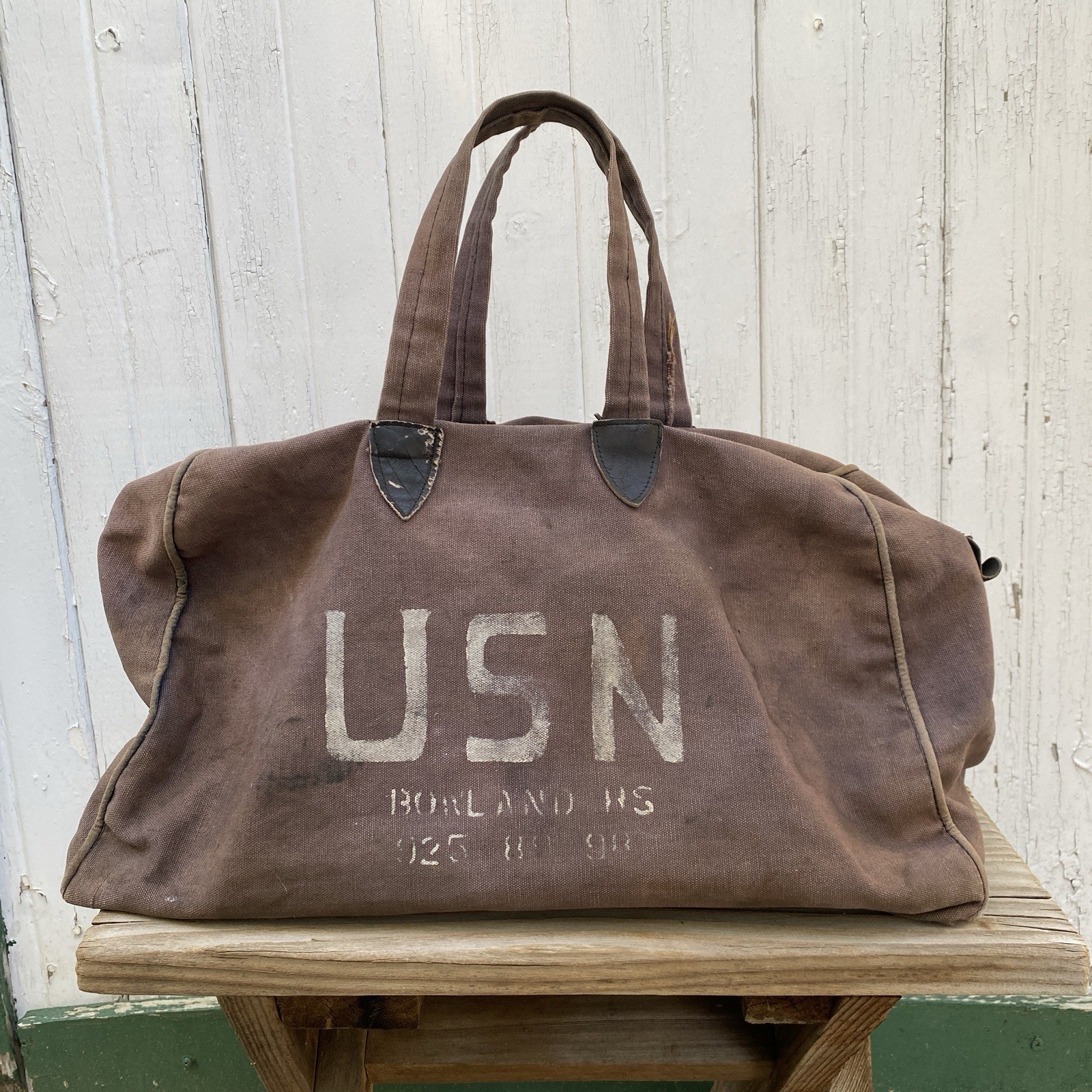 Vintage WW2 USN Kit Bag Navy Blue Faded Deck Satchel