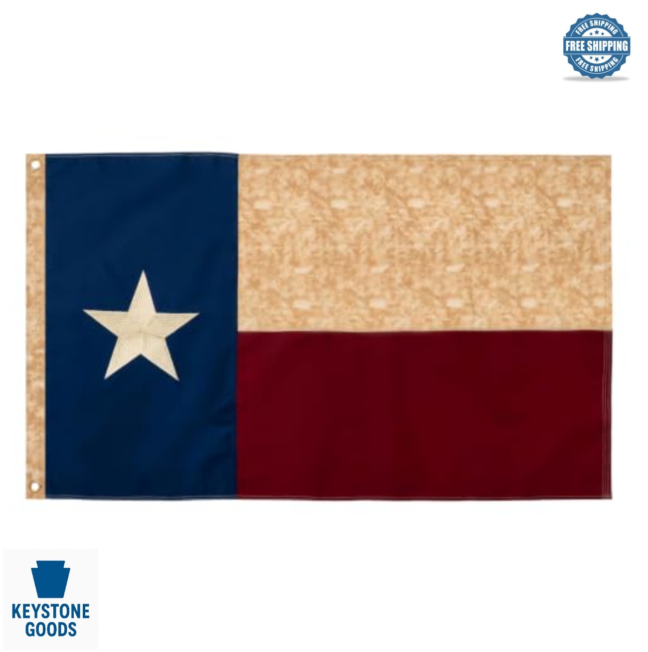 Vintage Texas State Flag 3x5 Ft Cotton Embroidered Star Sewn Stripes Brass
