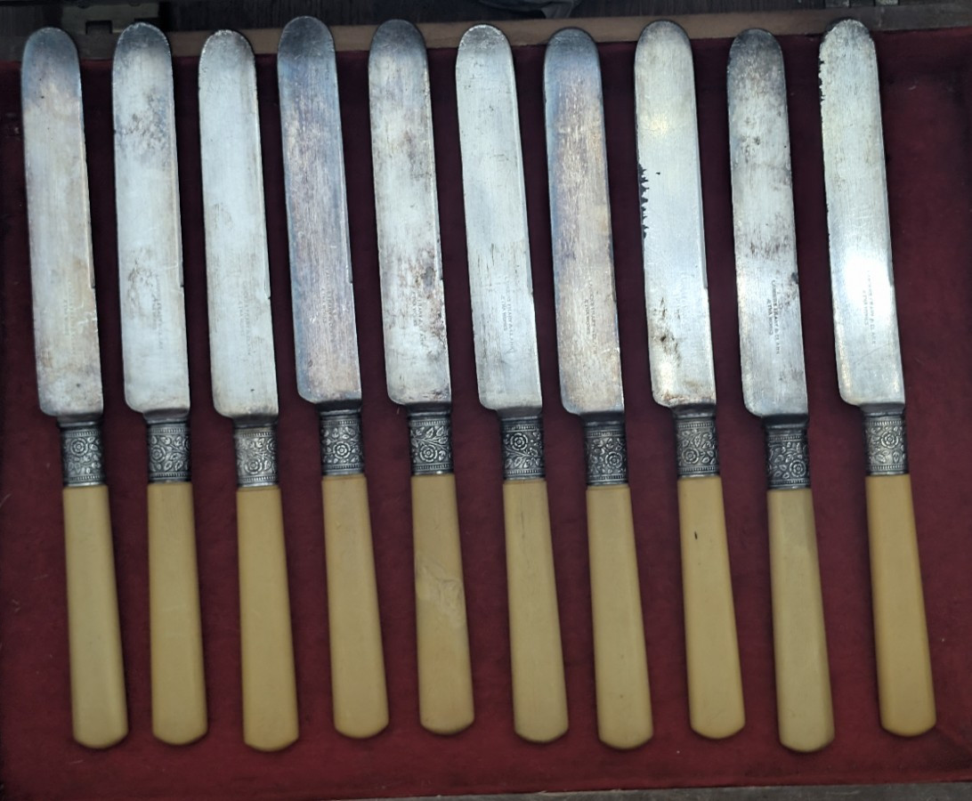 Vintage Landers Frary Clark Etna Works Sterling? Band Butter Knives Set 10 LF&C