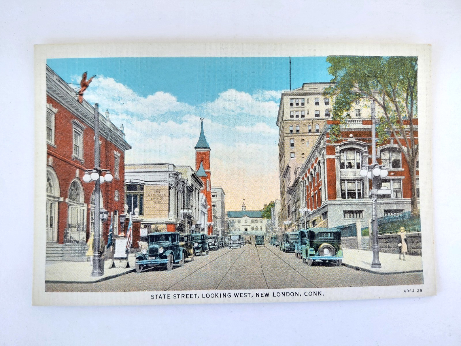 VTG Postcard State Street Looking West New London Conn Linen Unposted