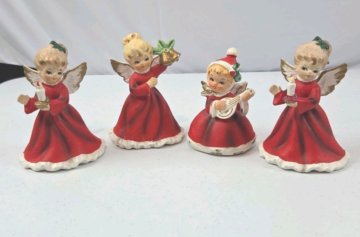 VTG 1960\'s Lot Of 4 Napco Christmas Angel Figurines, 3-X-6964,  1  X-7258  READ
