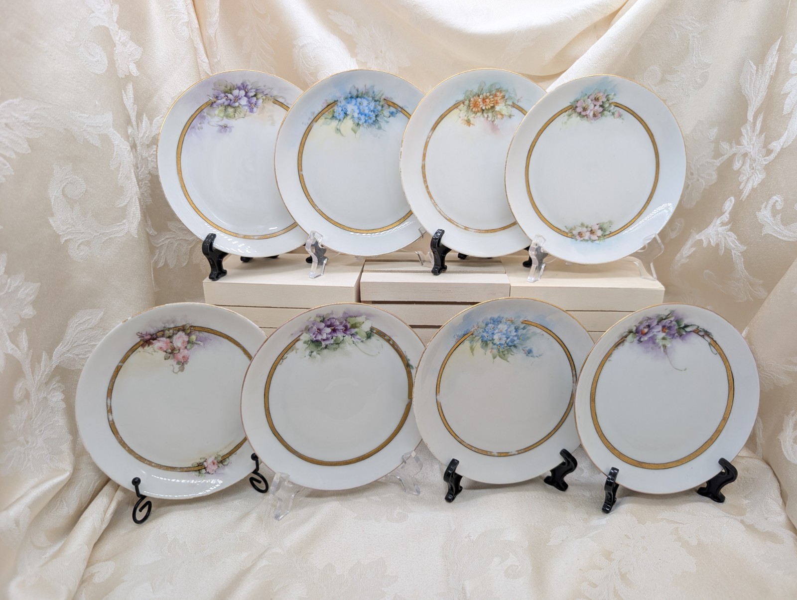 8 Antique Hand Painted Floral Dessert Bread Plates Hobbyist Edwardian Germany