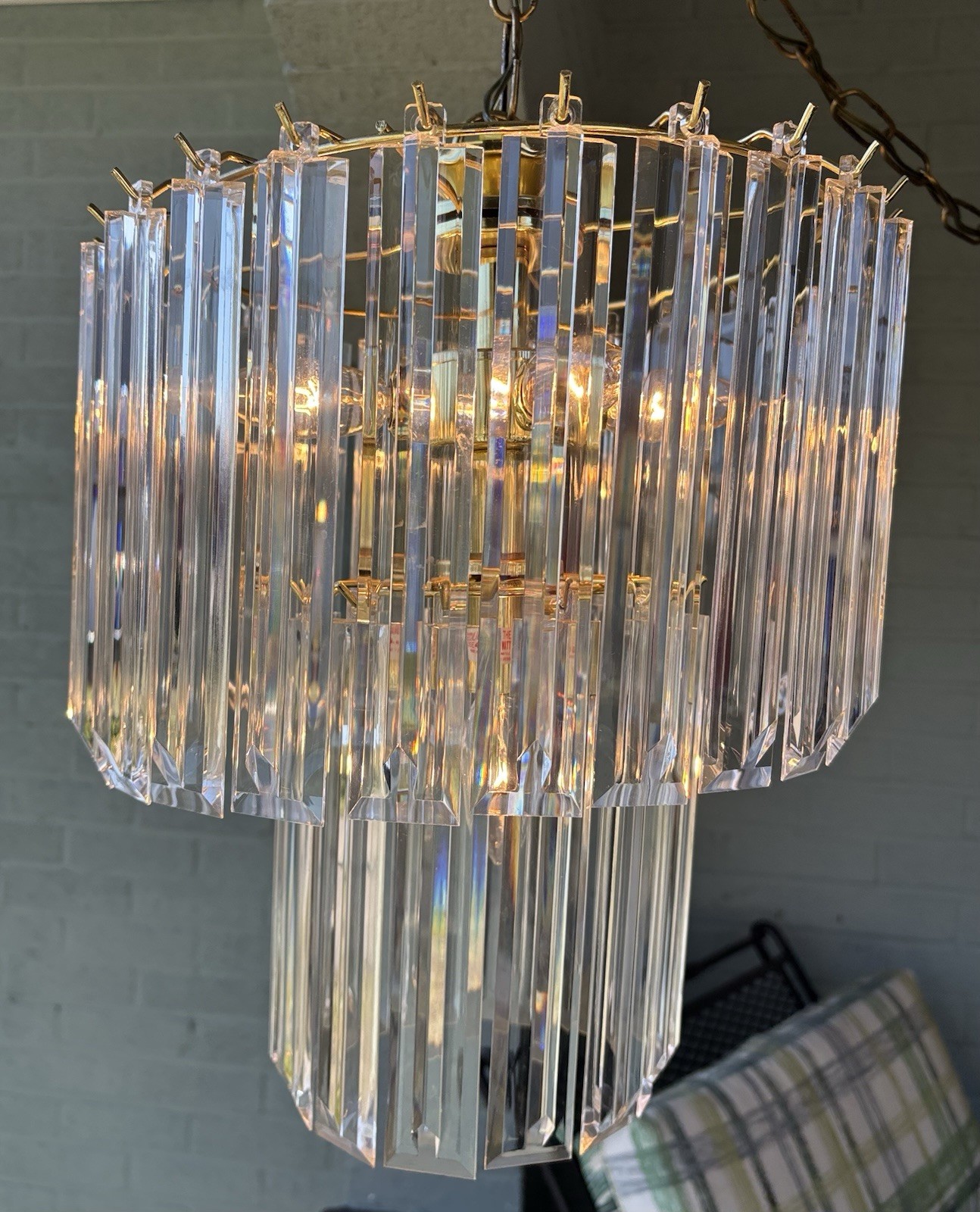 Vintage MCM 2 Tier Lucite And Gold Tone Chandelier
