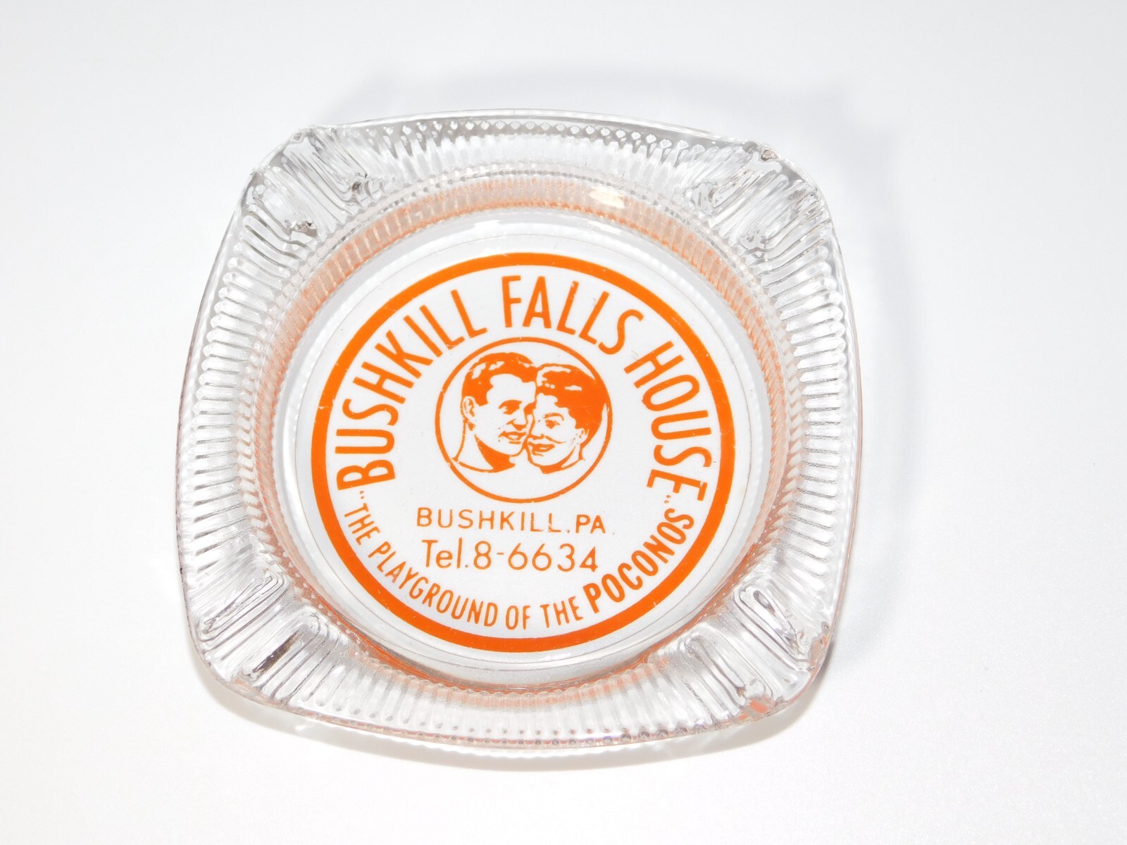 VINTAGE BUSHKILL FALLS HOUSE PA POCONOS GLASS  CIGARETTE ASHTRAY