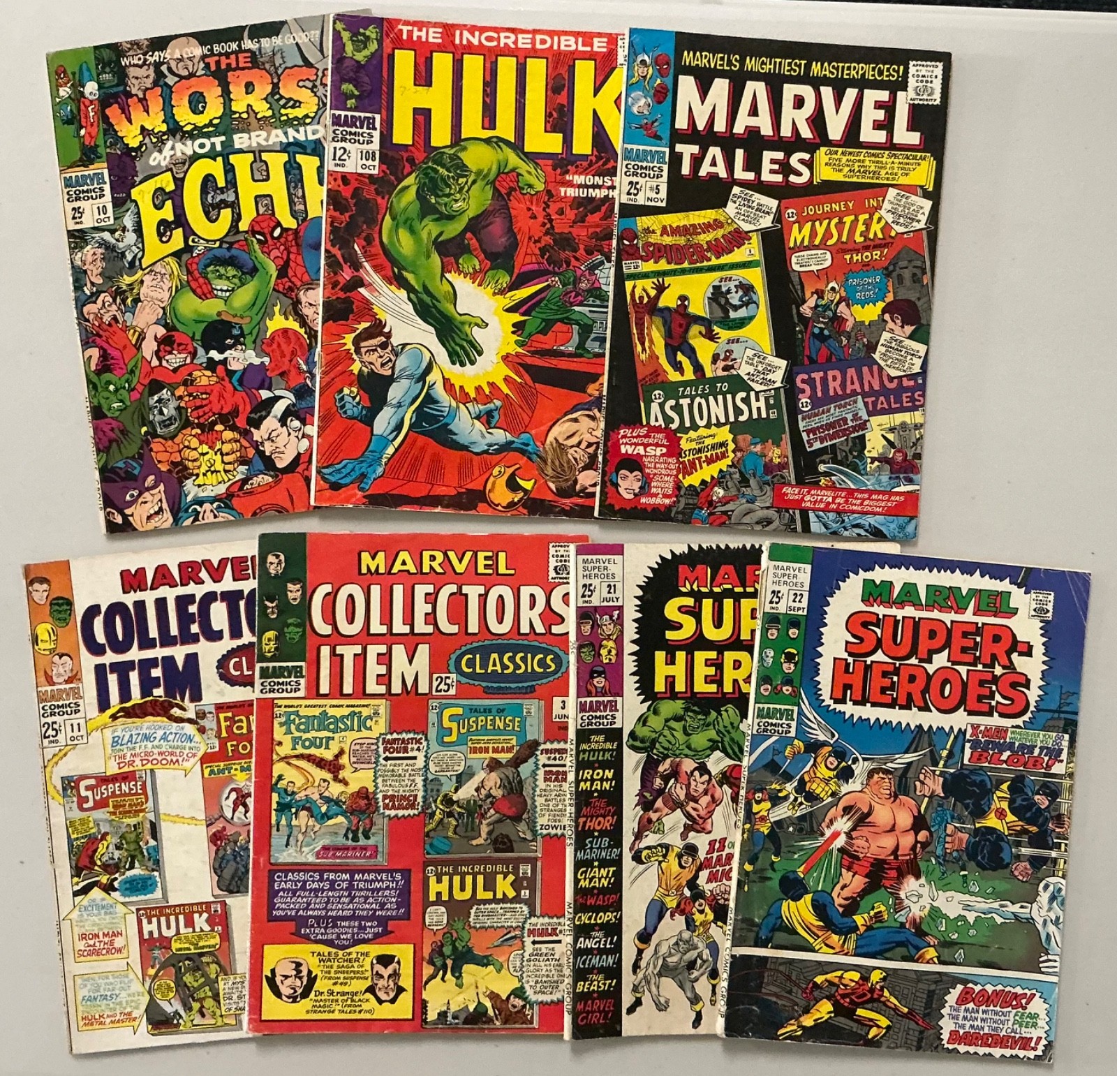 Lot of 7 Marvel Silver Age comics Marvel Tales, Super-Heroes, Hulk, Echh (1310)