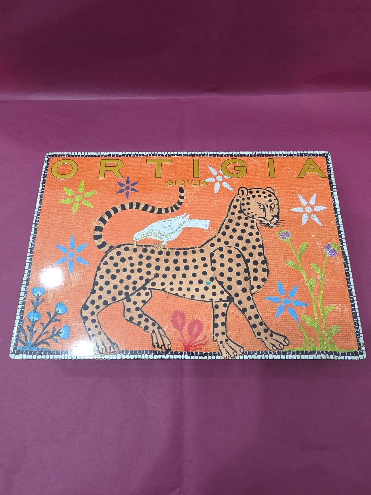 Ortigia Sicilia Cheetah Leopard Tin Flip Top Jewelry Trinket Box Storage Case 8\