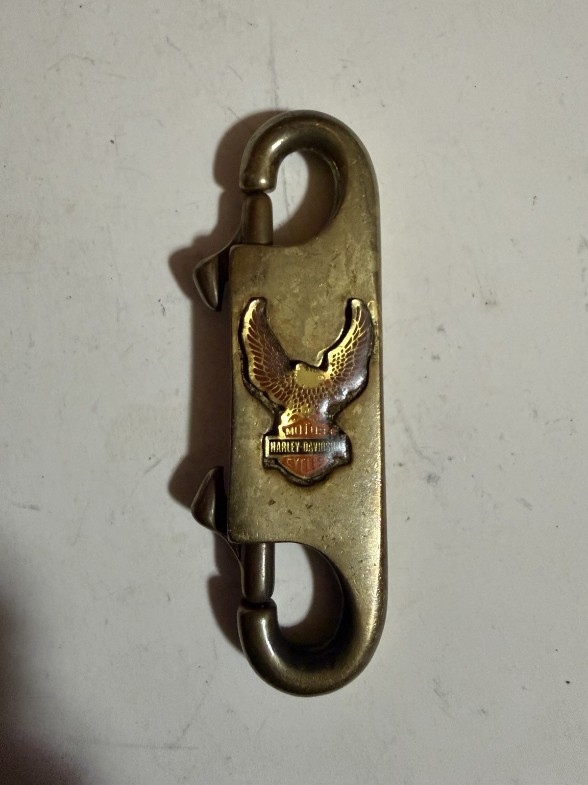 Vintage Brass Harley Davidson Eagle Double Spring Clip Keychain