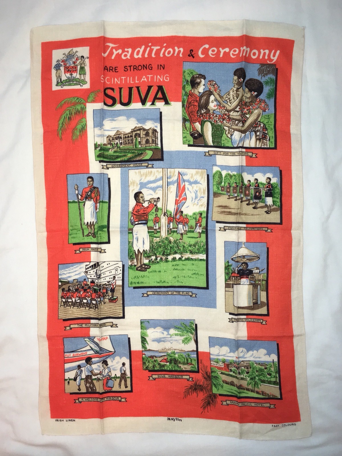 Vintage Suva Fiji Irish Linen Dish Tea Towel By Maylin Tiki Bar 30.25 x 19.75