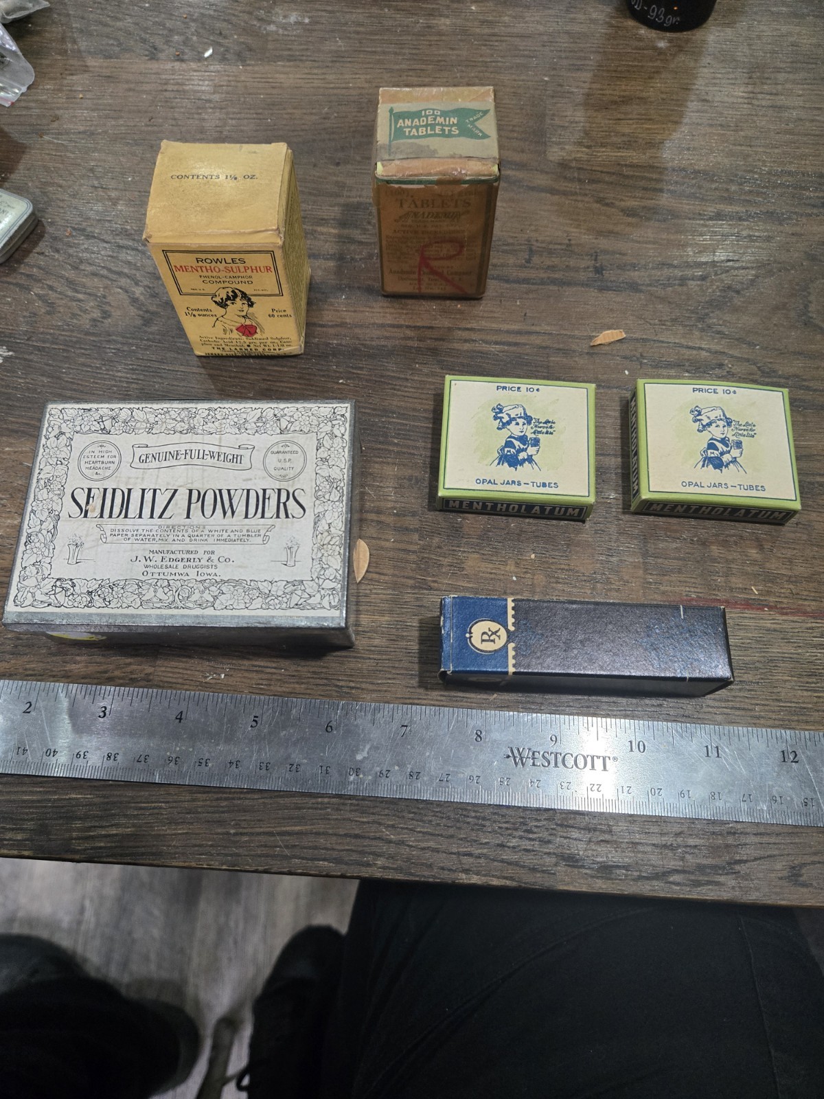 ​Vintage Antique Medicine Box Tin Lot Seidlitz Powders Iowa Mentholatum Nurse Rx