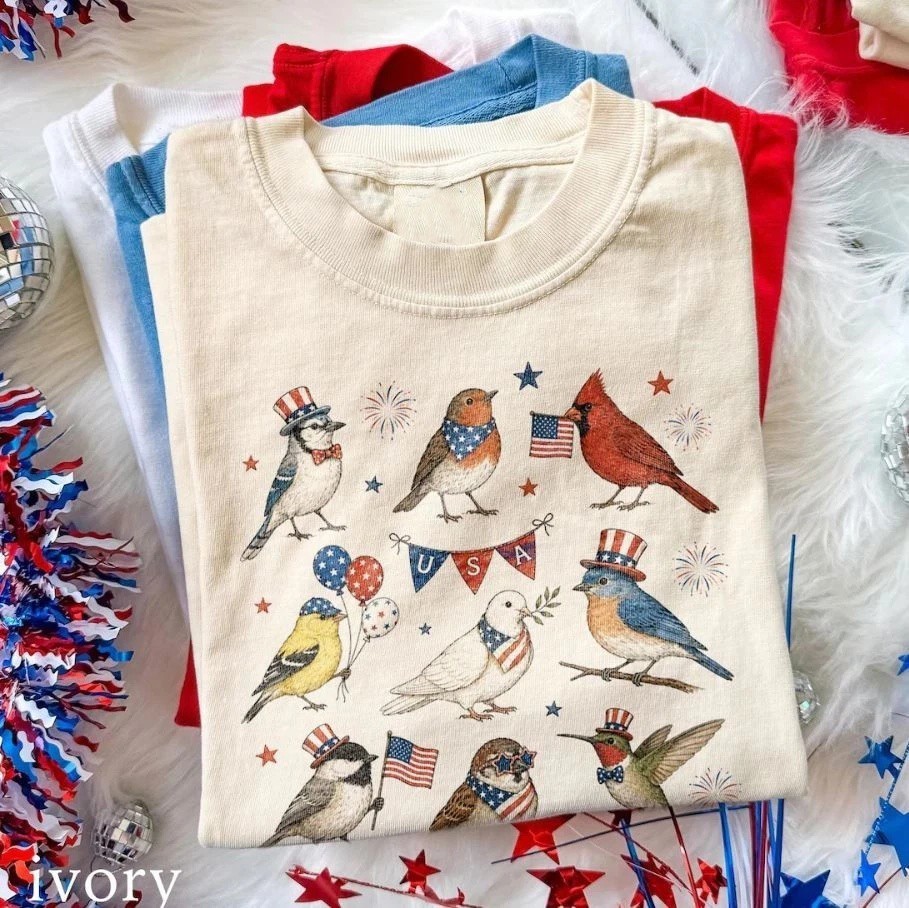 Hot USA 250th Anniversary Bird Shirt Patriotic American Birds Vintage Tee Gift