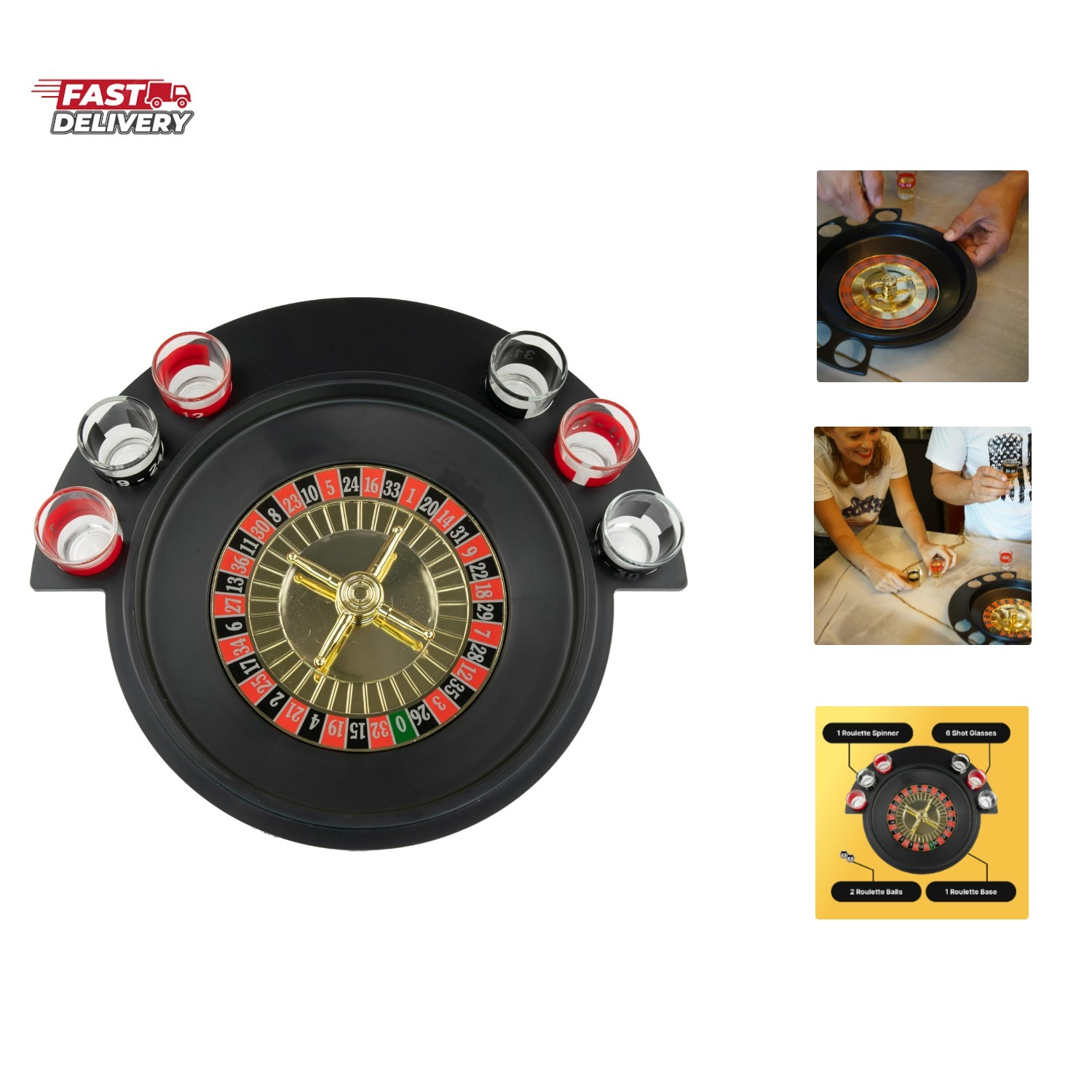 Spin to Win: Shot Glass Roulette Set, 6 Glasses, 2 Balls, Party Favorite, Per...