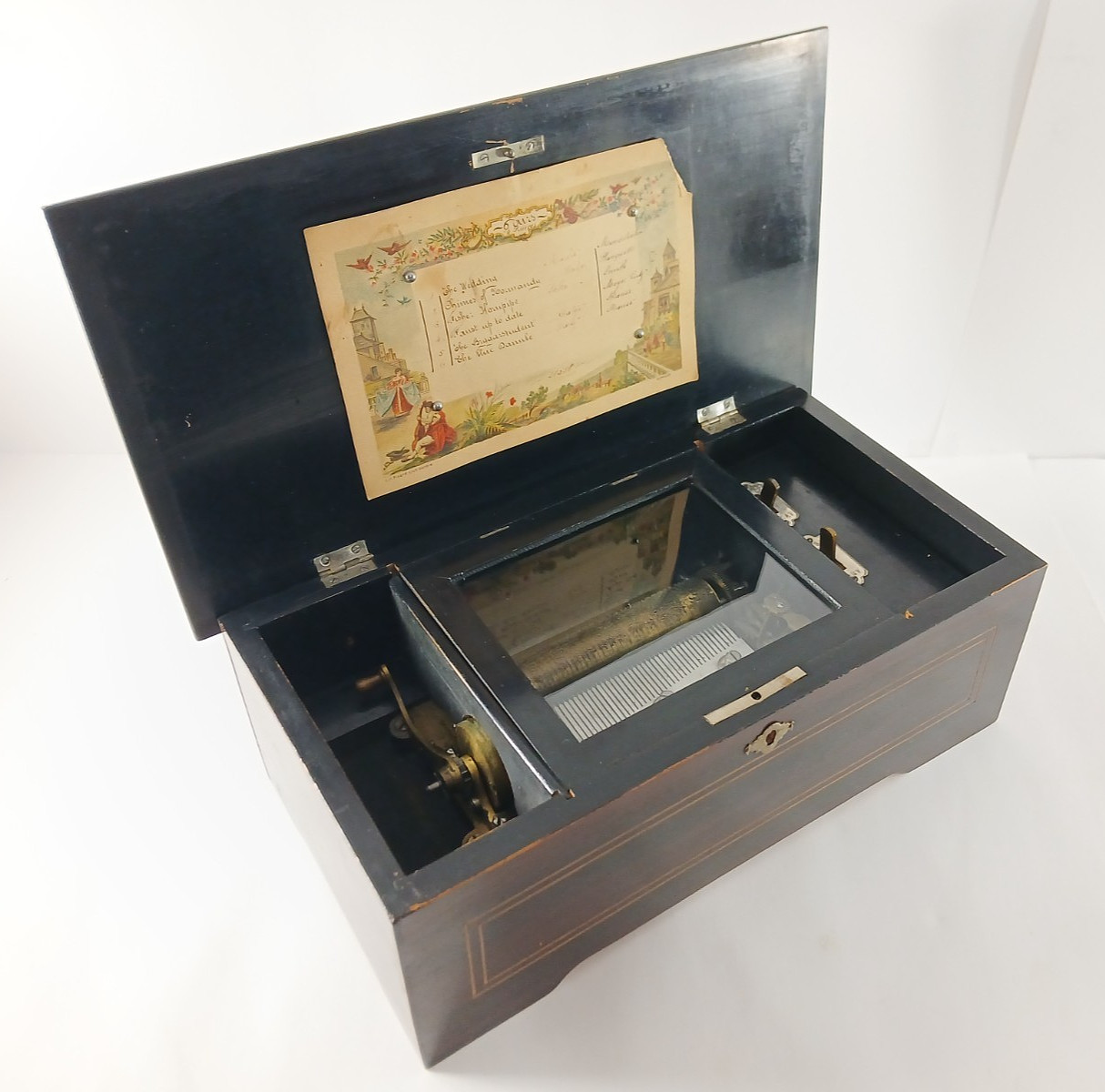 Antique 1800\'s Swiss Music Box That Plays 6 Airs WEDDING MARCH Works Read