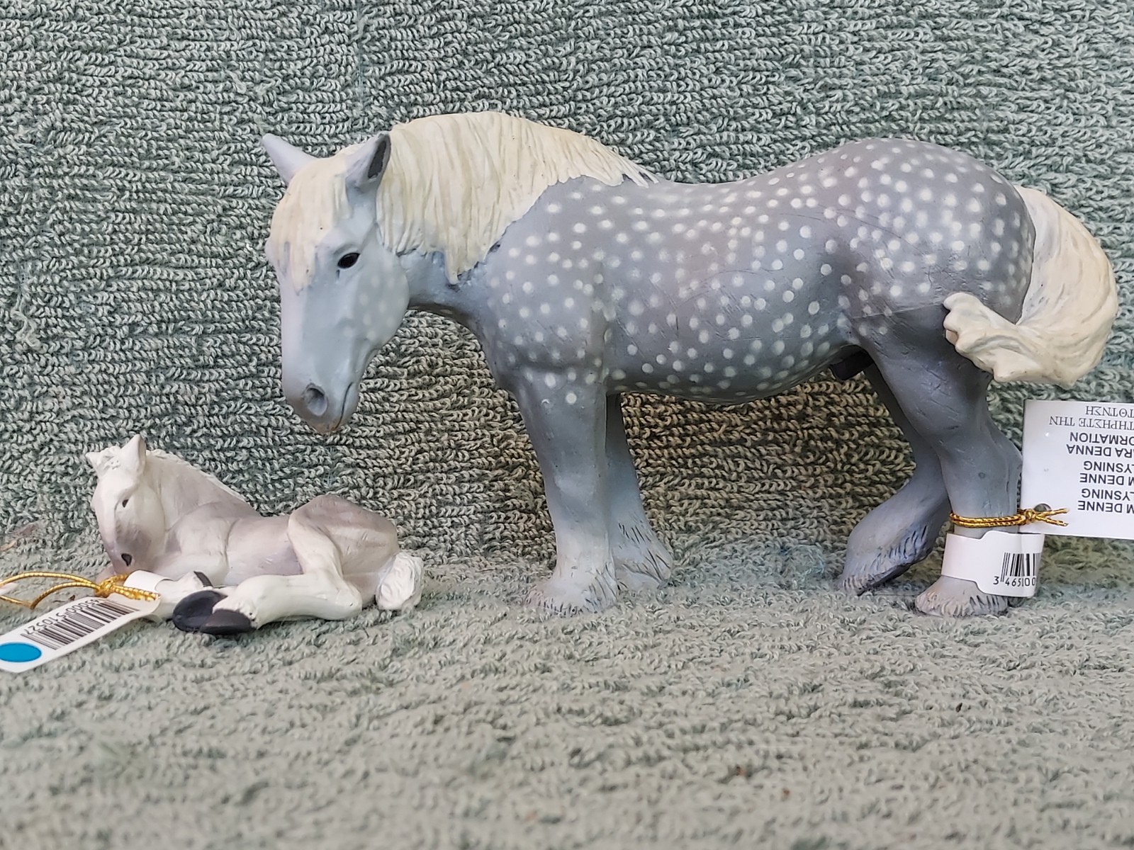 Retired Papo Dapple Grey Percheron Mare & Foal Set #51051 & 51052 With Tags