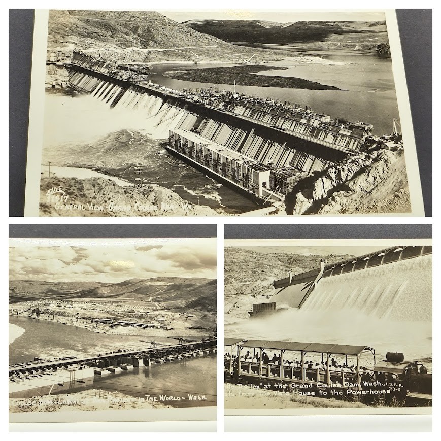 3 RPPC's ~ Grand Coulee Dam. Trolley on the Columbia River in Washington State